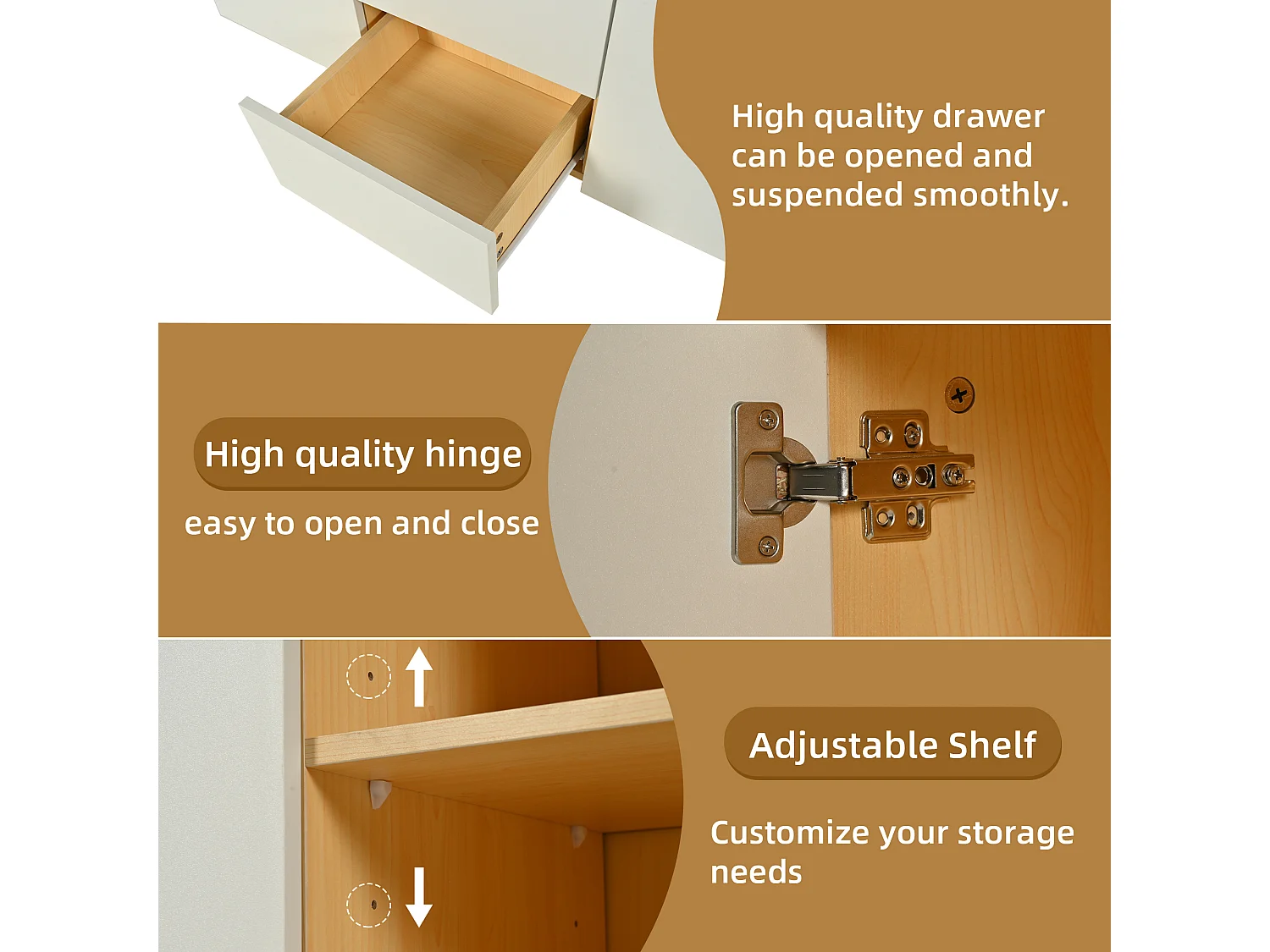 Dressoir met 2 deuren, 3 lades en 2 compartimenten - 140 x 40 x 70 cm - LED's - Spaanplaat - Wit + eiken