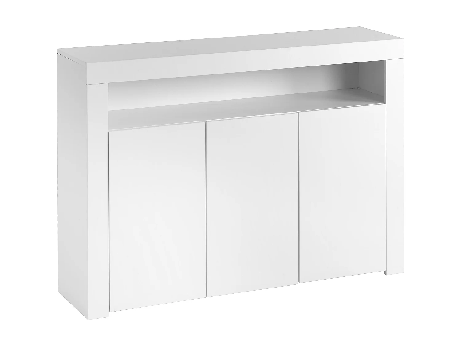 Buffet avec 3 portes et étagère - 130 x 35 x 95 cm - LEDs - Panneaux de particules - Blanc