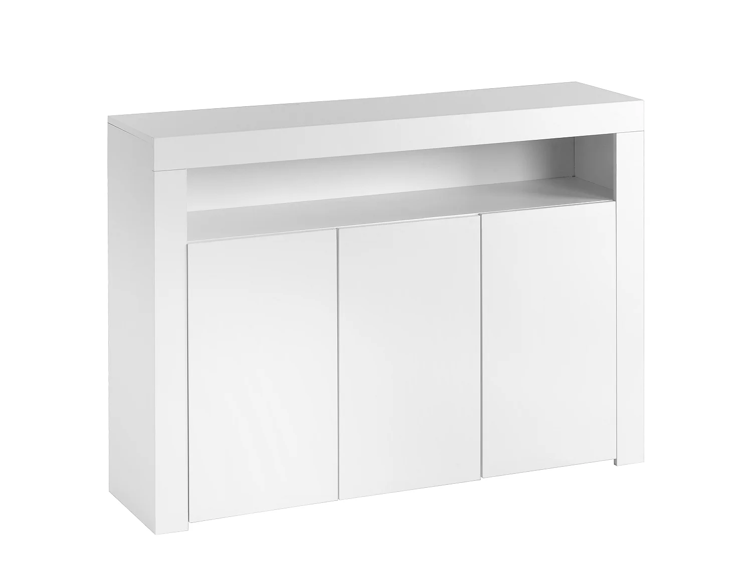 Buffet avec 3 portes et étagère - 130 x 35 x 95 cm - LEDs - Panneaux de particules - Blanc