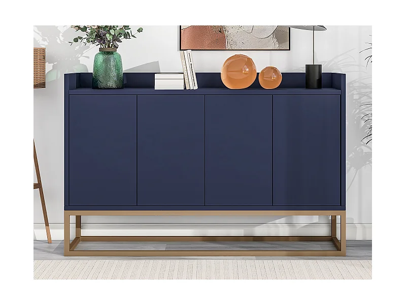 Credenza bassa a 4 ante - Legno MDF e gambe in metallo - Stile moderno - Colore blu - 120 x 30 x 80 cm