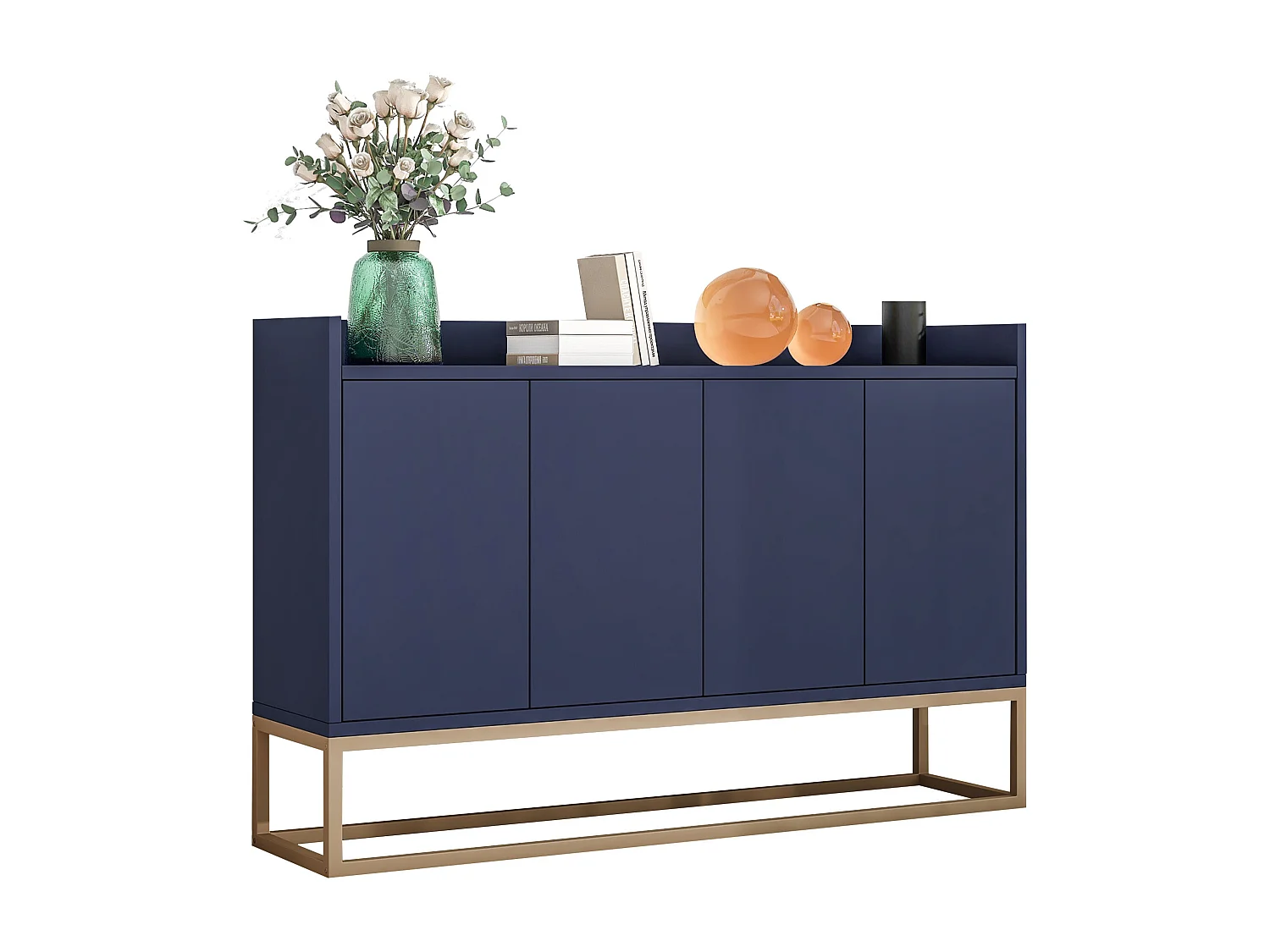 Credenza bassa a 4 ante - Legno MDF e gambe in metallo - Stile moderno - Colore blu - 120 x 30 x 80 cm