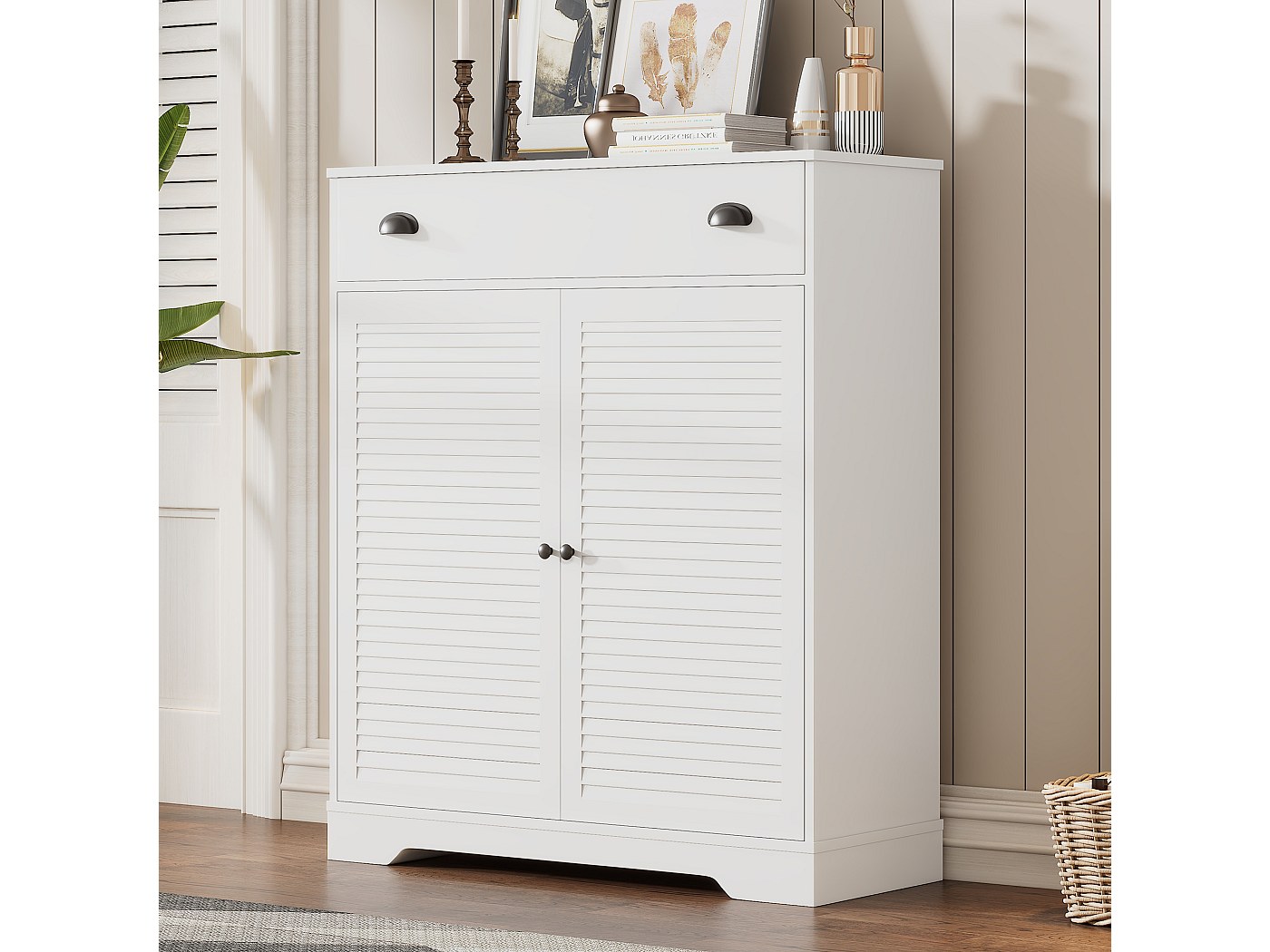 Meuble TV Lounge Blanc Avec Roulettes - Lowboard Moderne 30x90x42 Cm