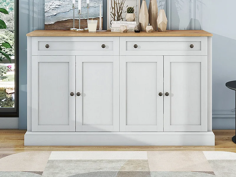 Buffet 4 portes et 2 tiroirs - Bois MDF et poignées en métal - coloris blanc - 150 x 40 x 86 cm