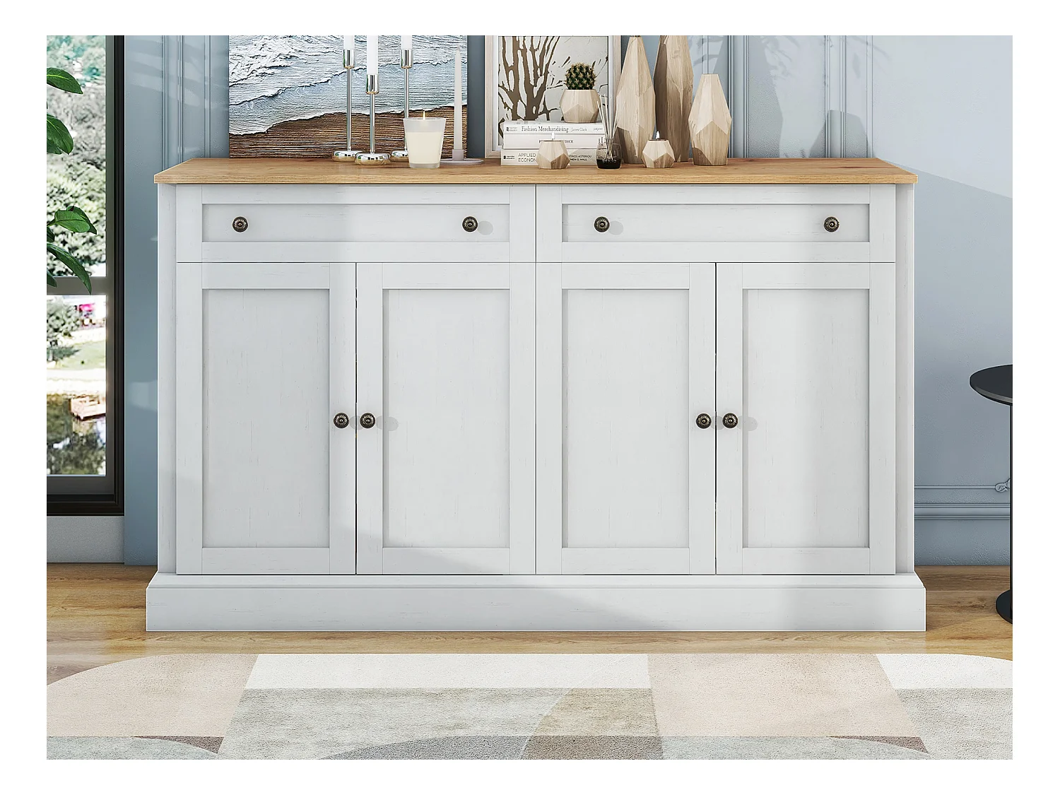 Dressoir met 4 deuren en 2 laden - MDF hout en metalen handgrepen - witte kleur - 150 x 40 x 86 cm