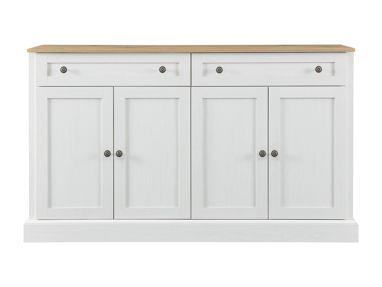 Buffet 4 portes et 2 tiroirs - Bois MDF et poignées en métal - coloris blanc - 150 x 40 x 86 cm
