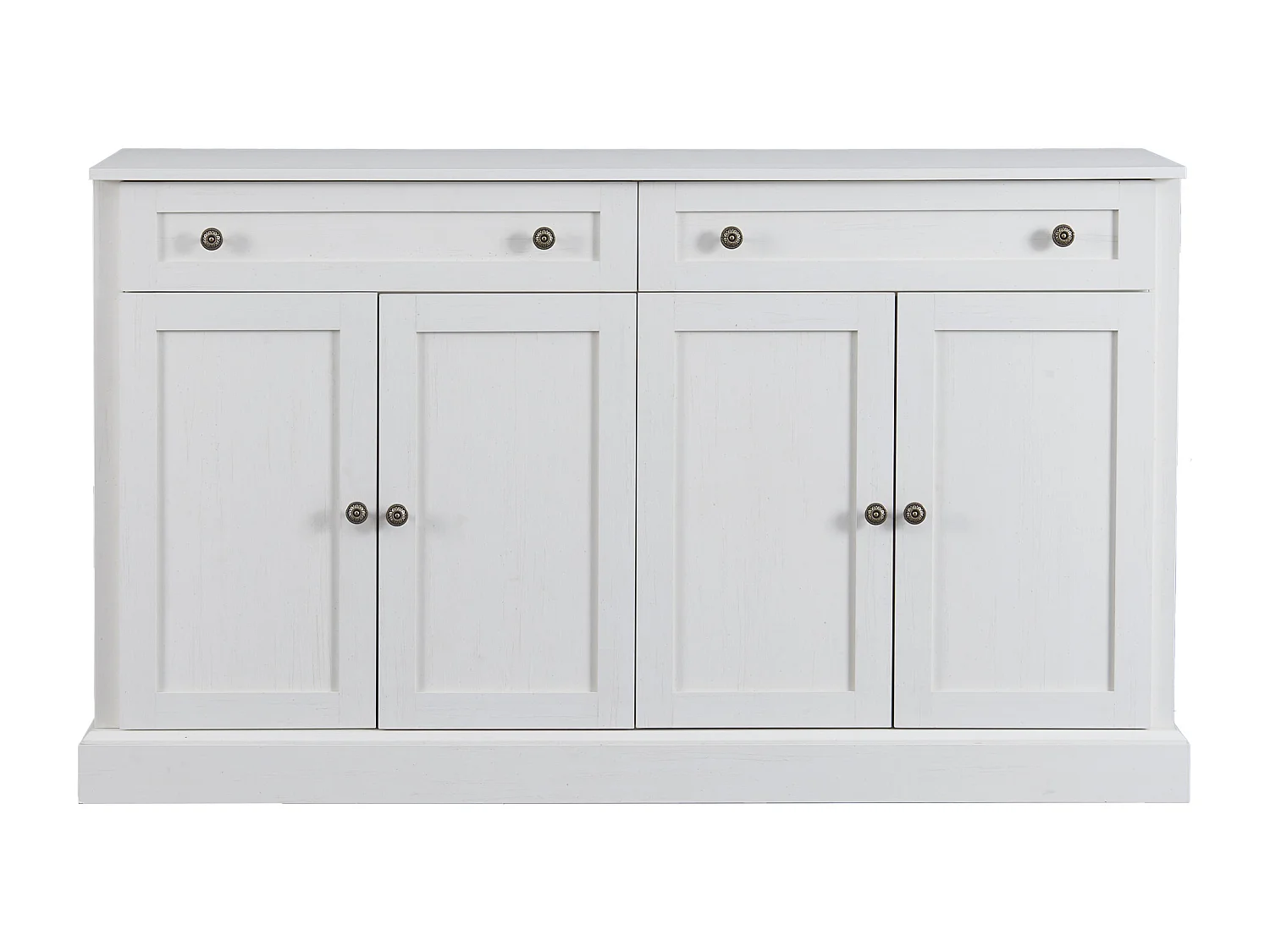 Credenza con 4 ante e 2 cassetti - legno MDF e maniglie in metallo - colore rovere e bianco - 150 x 40 x 86 cm