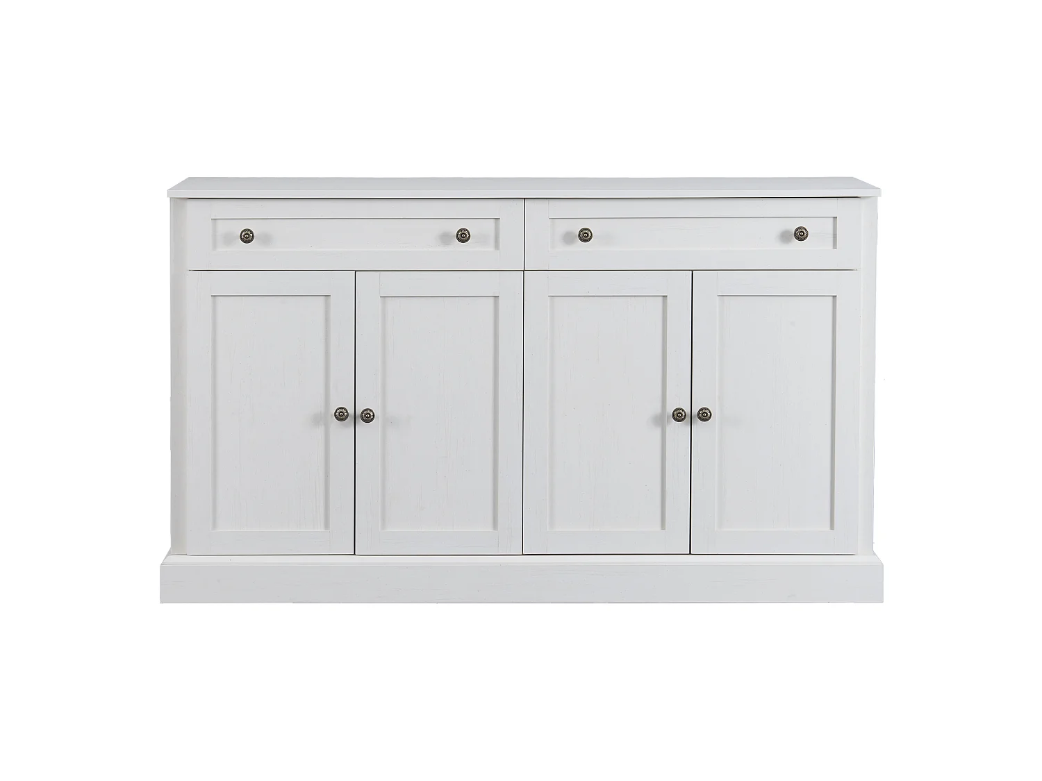 Sideboard mit 4 Türen und 2 Schubladen – MDF-Holz und Metallgriffe – Farbe Eiche und Weiß – 150 x 40 x 86 cm