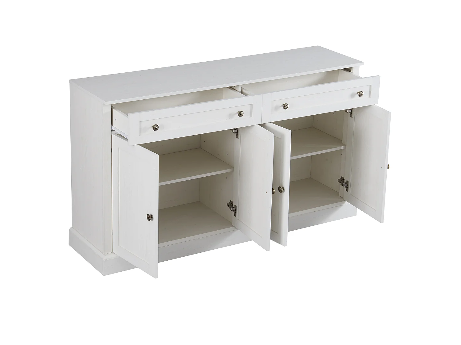 Sideboard mit 4 Türen und 2 Schubladen – MDF-Holz und Metallgriffe – Farbe Eiche und Weiß – 150 x 40 x 86 cm