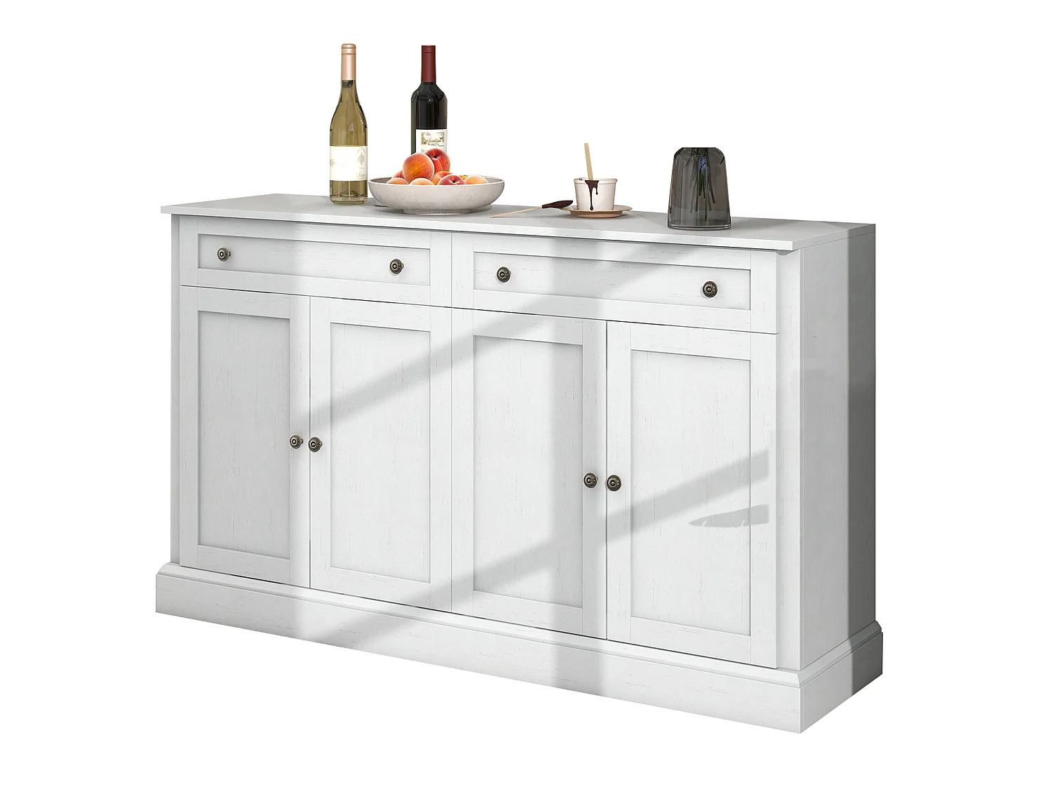 Sideboard mit 4 Türen und 2 Schubladen – MDF-Holz und Metallgriffe – Farbe Eiche und Weiß – 150 x 40 x 86 cm