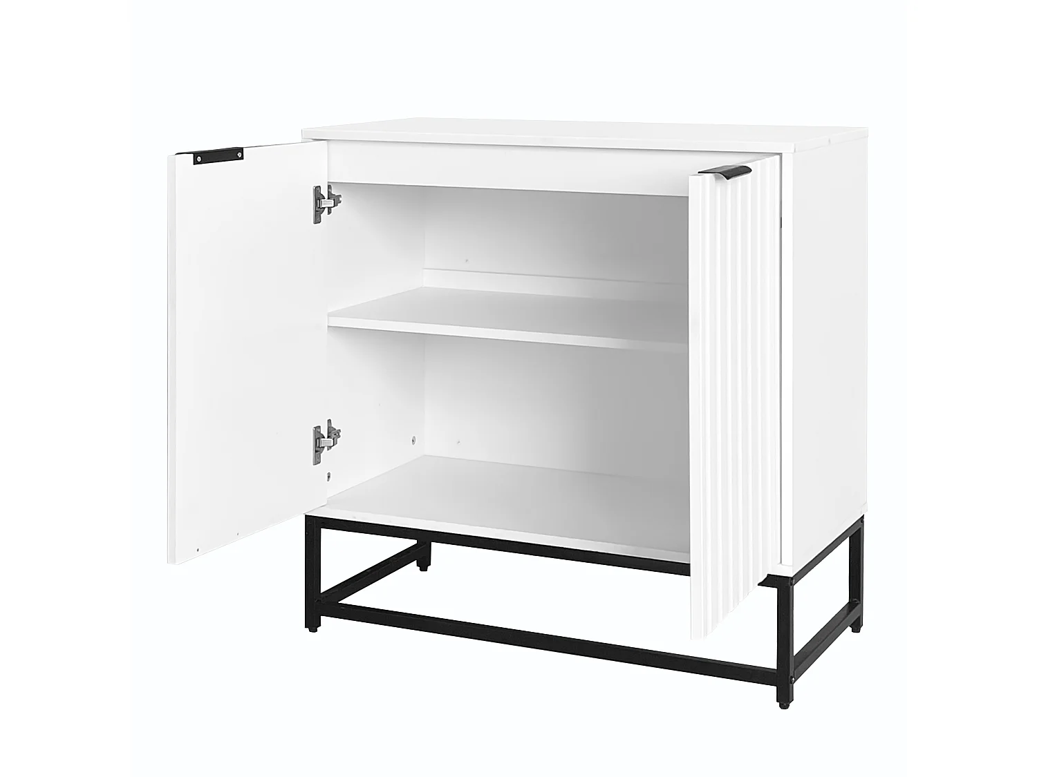 Buffet avec 2 portes - poignées et pieds en métal - pour salon, couloir et salle à manger - Coloris: blanc - 80 x 40 x 80 cm