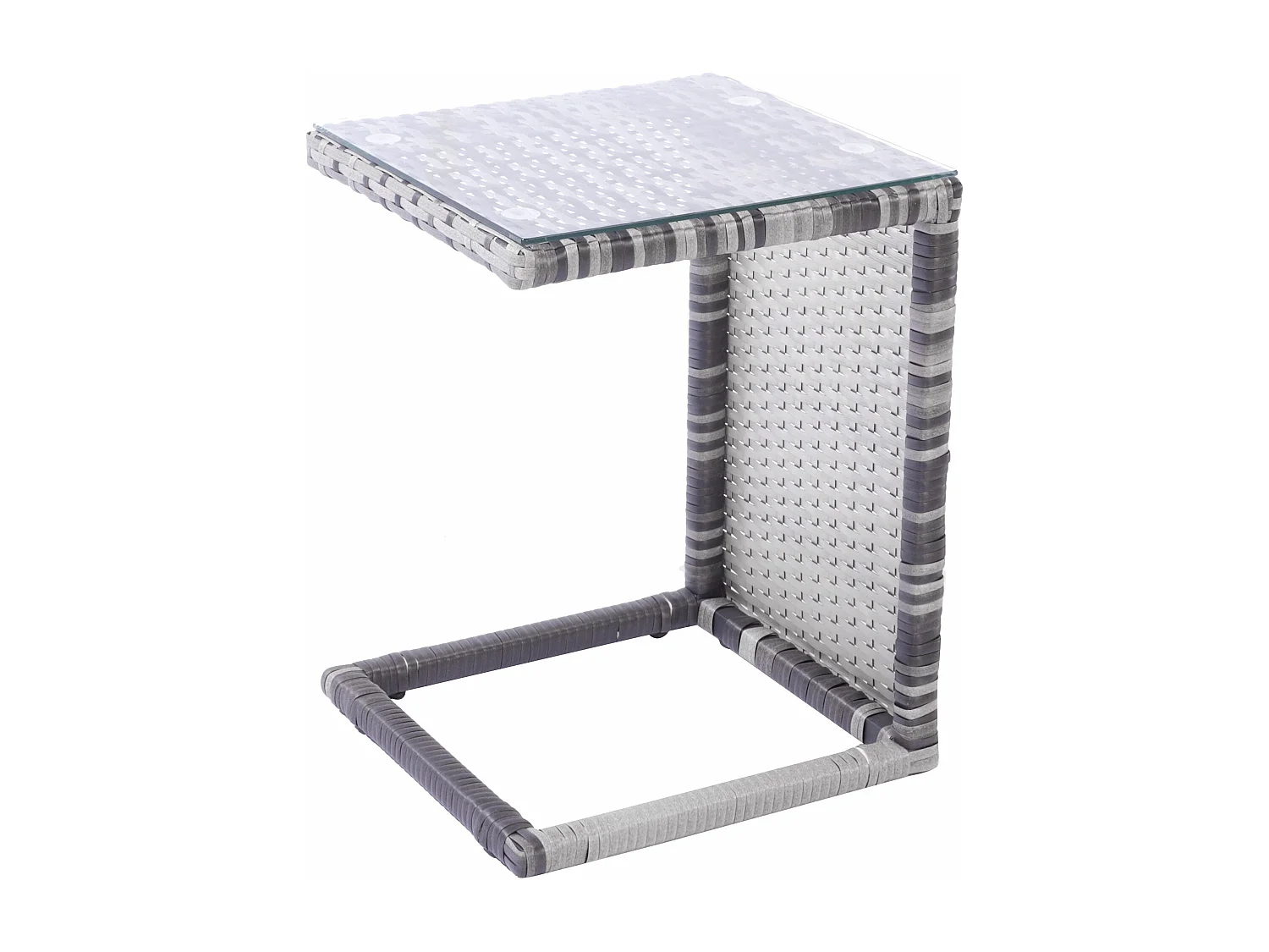 Tuinmeubelset van kunstharsriet: 3-zitsbank met opklapbaar dak + 2 fauteuils + 1 poef + salontafel - Inclusief 13 zit- en rugkussens - Grijs