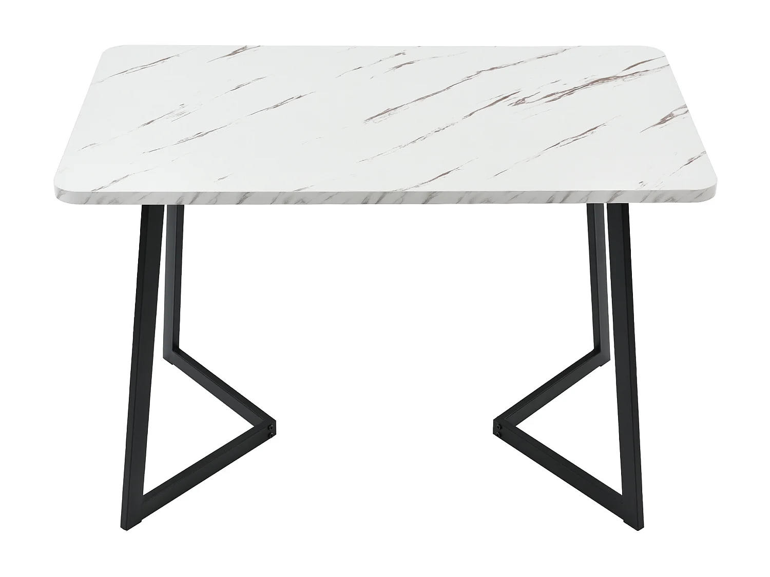Rechteckiger Esstisch für 4 bis 6 Gedecke mit Marmormuster – MDF-Holz + Metallbeine – Schwarz und Weiß