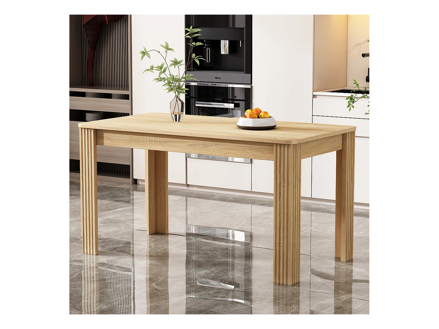 Table à manger rectangulaire 6 couverts, bois massif, style campagne, coloris chêne, 117 x 68 x 75 cm