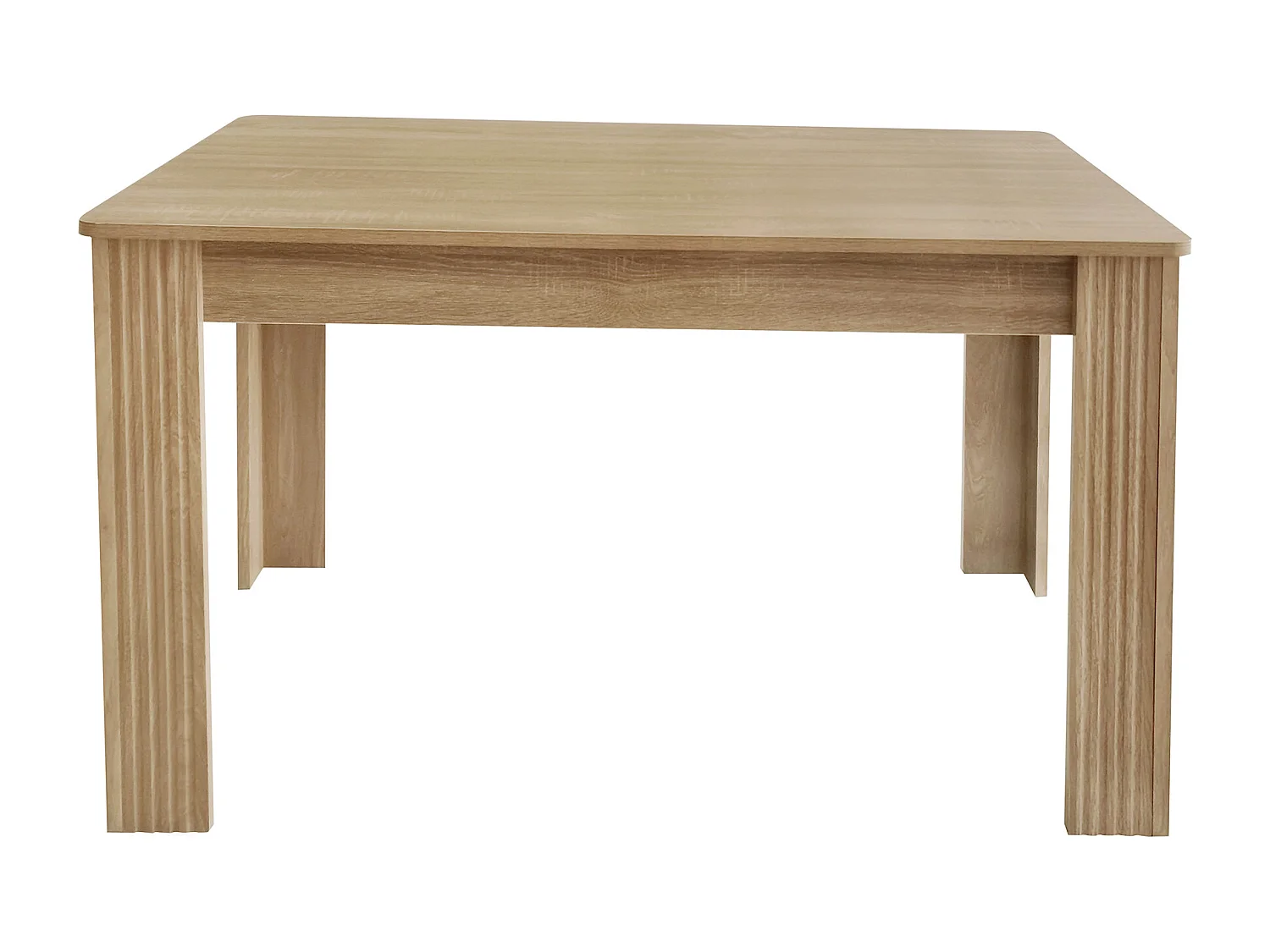 Table à manger rectangulaire 6 couverts, bois massif, style campagne, coloris chêne, 117 x 68 x 75 cm