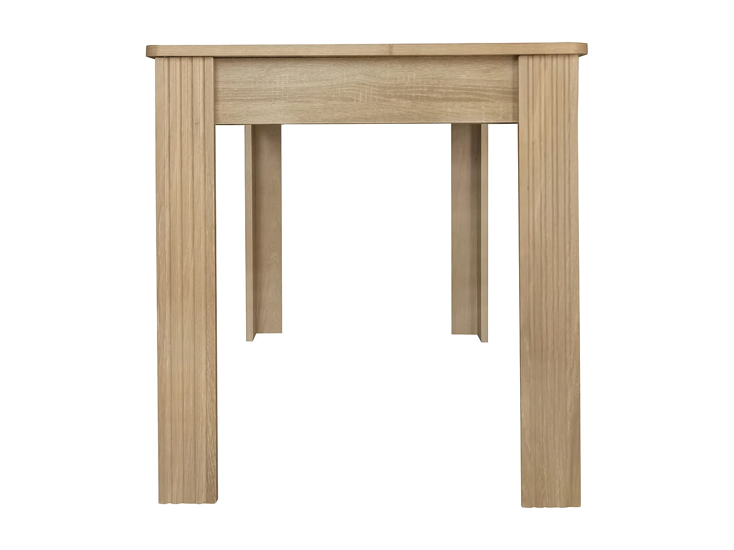 Table à manger rectangulaire 6 couverts, bois massif, style campagne, coloris chêne, 117 x 68 x 75 cm