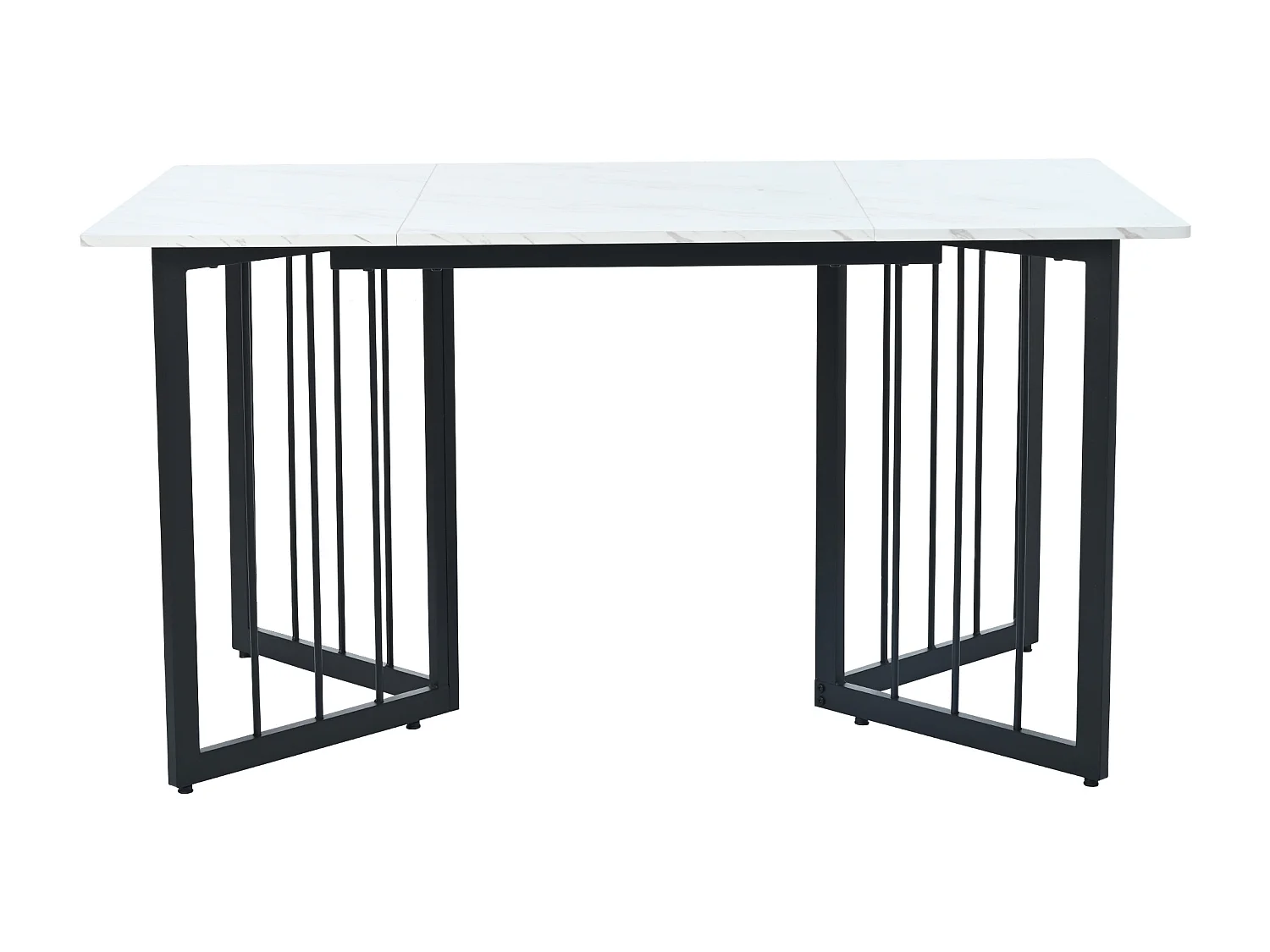 Table à manger 6 couverts à motif de marbre - Pieds réglables en métal et bois en MDF - Coloris noir et blanc