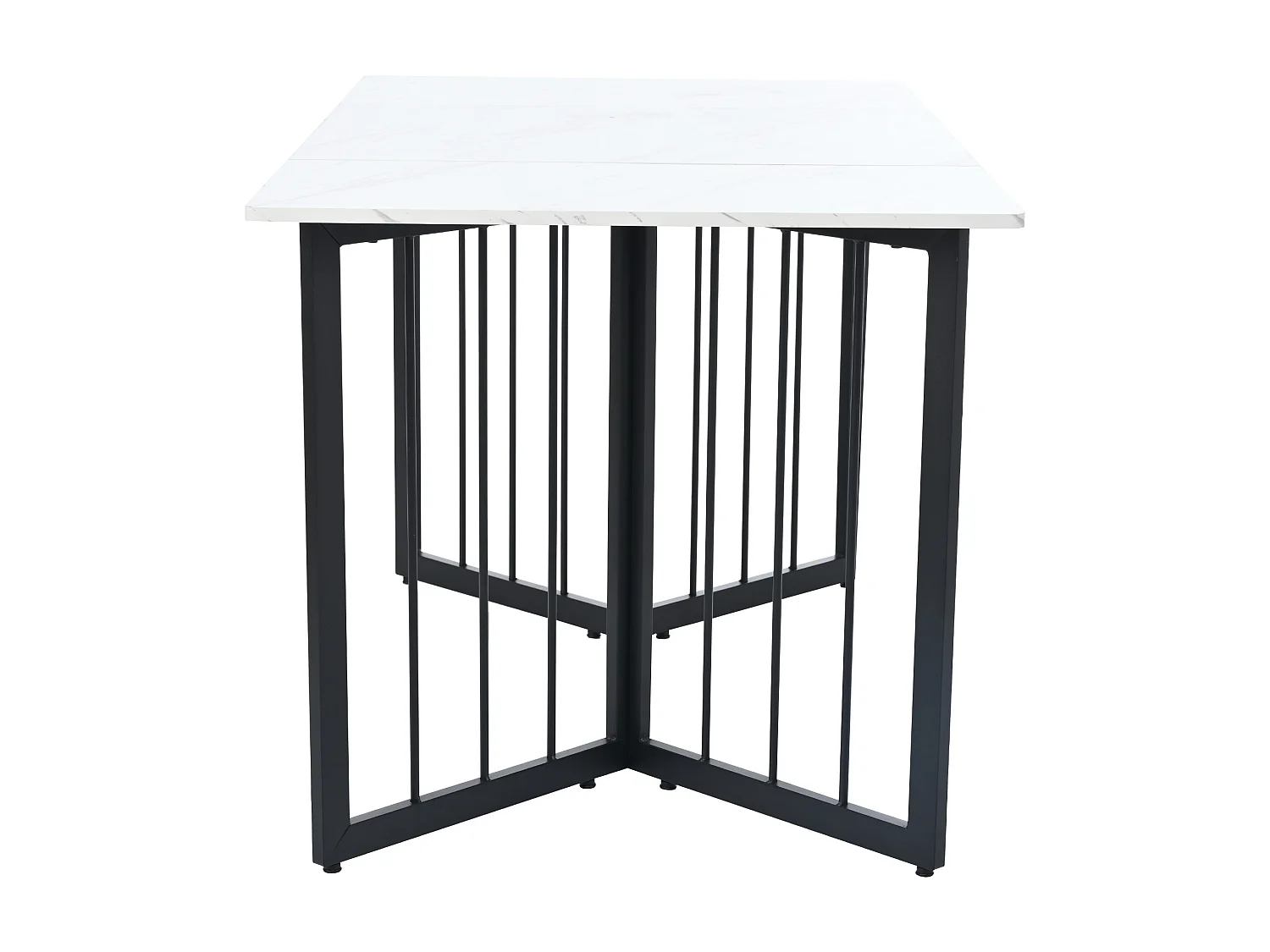 Table à manger 6 couverts à motif de marbre - Pieds réglables en métal et bois en MDF - Coloris noir et blanc