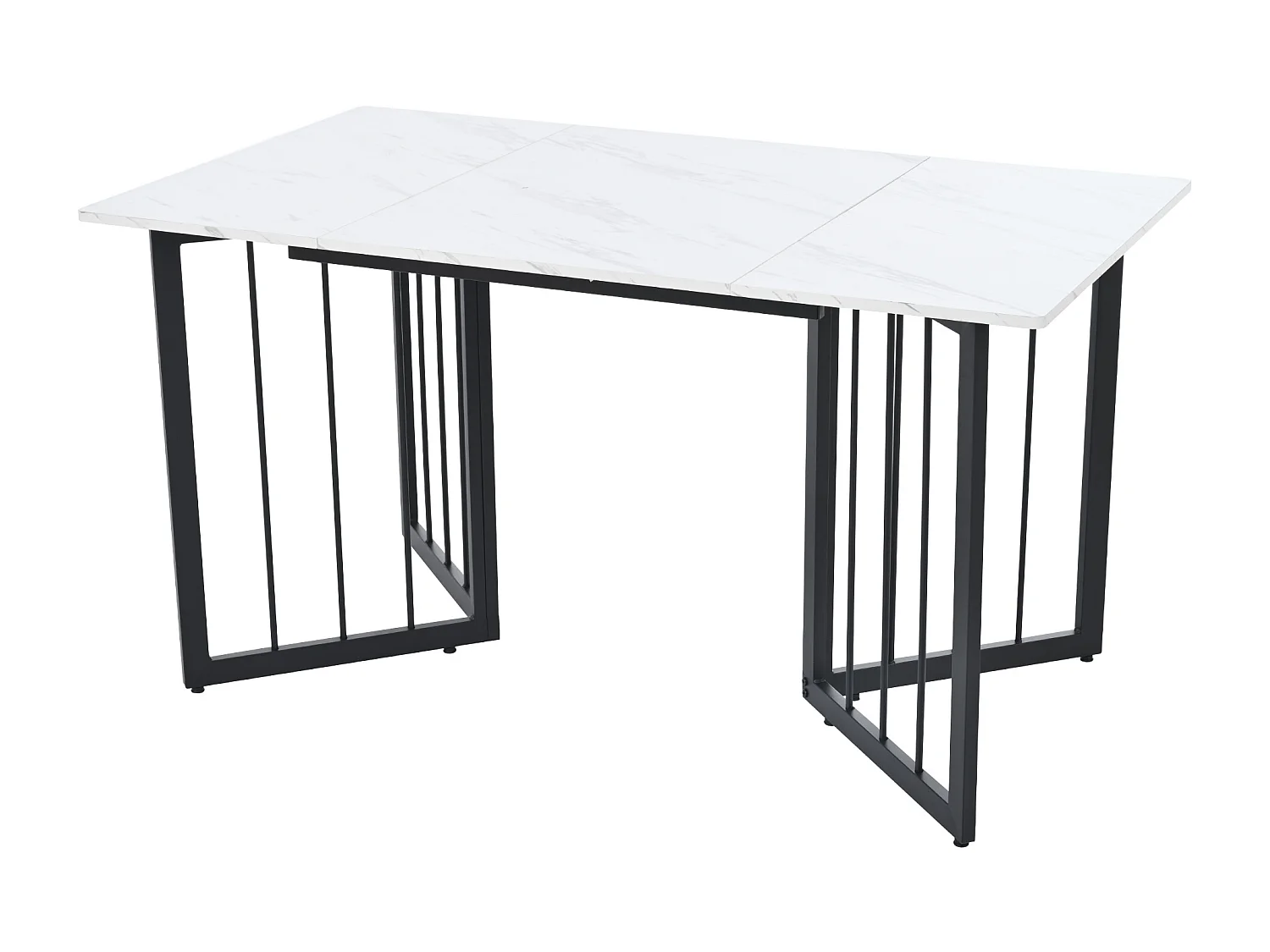 Table à manger 6 couverts à motif de marbre - Pieds réglables en métal et bois en MDF - Coloris noir et blanc