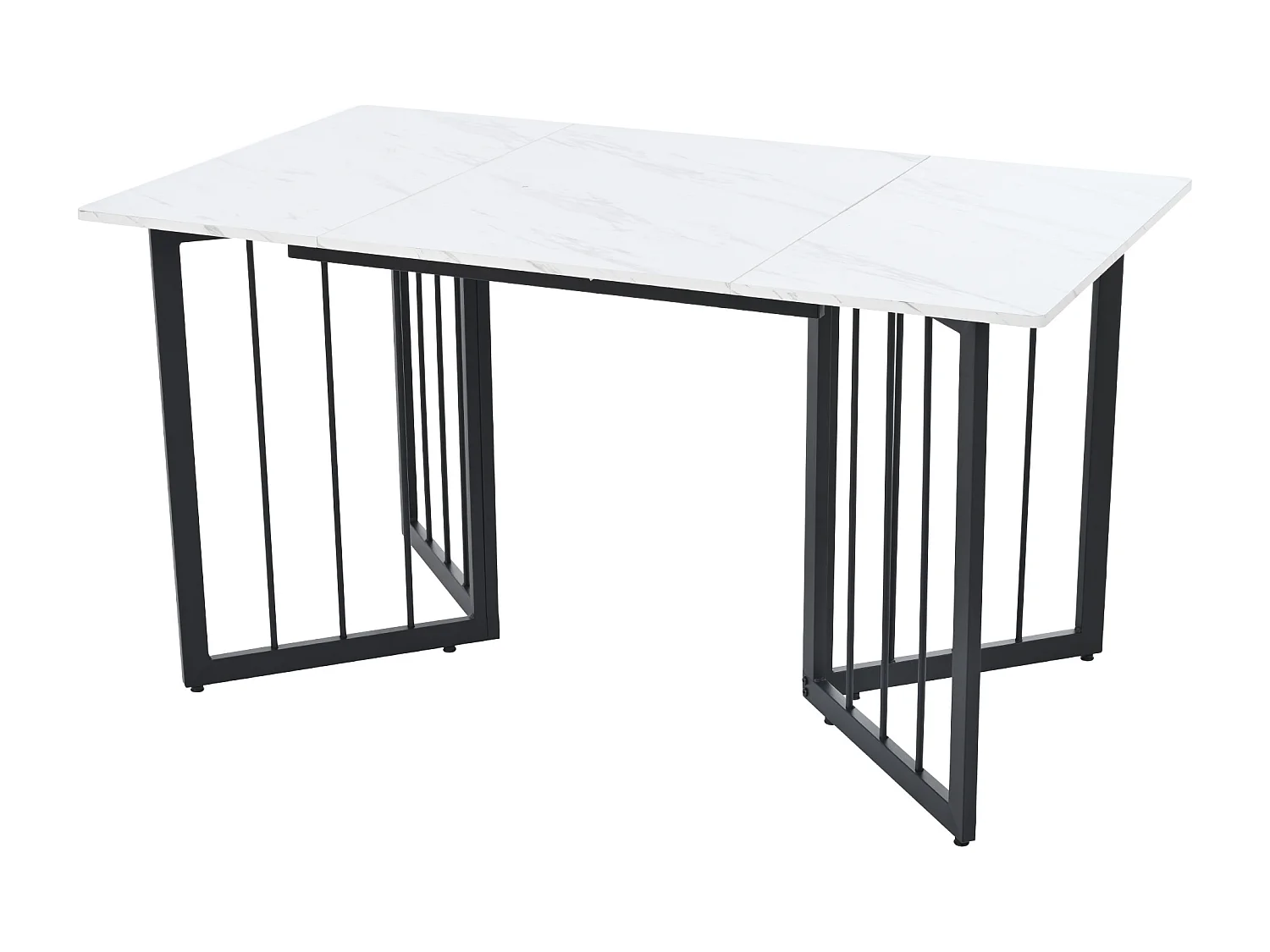 Table à manger 6 couverts à motif de marbre - Pieds réglables en métal et bois en MDF - Coloris noir et blanc