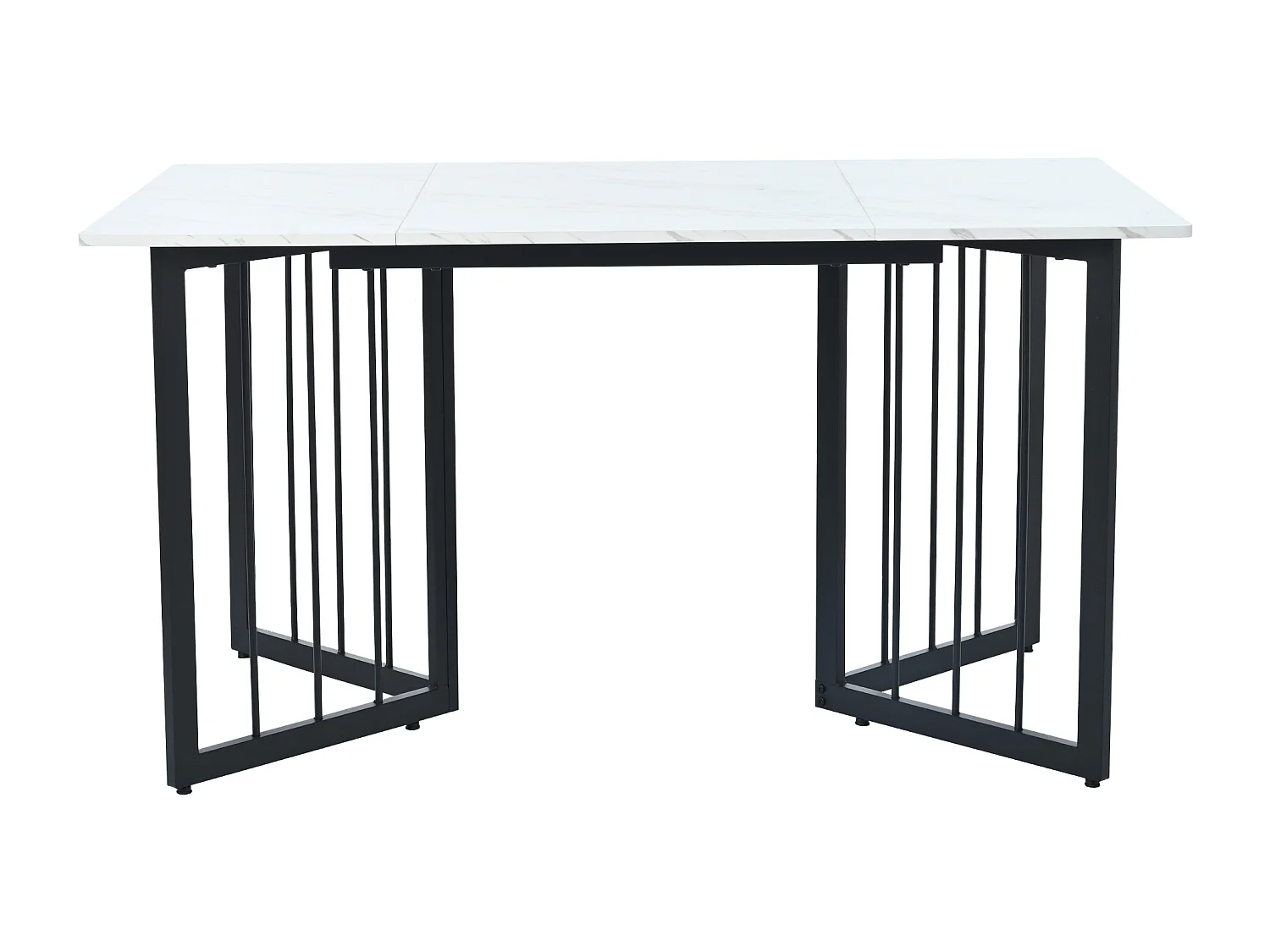 Table à manger 6 couverts à motif de marbre - Pieds réglables en métal et bois en MDF - Coloris noir et blanc