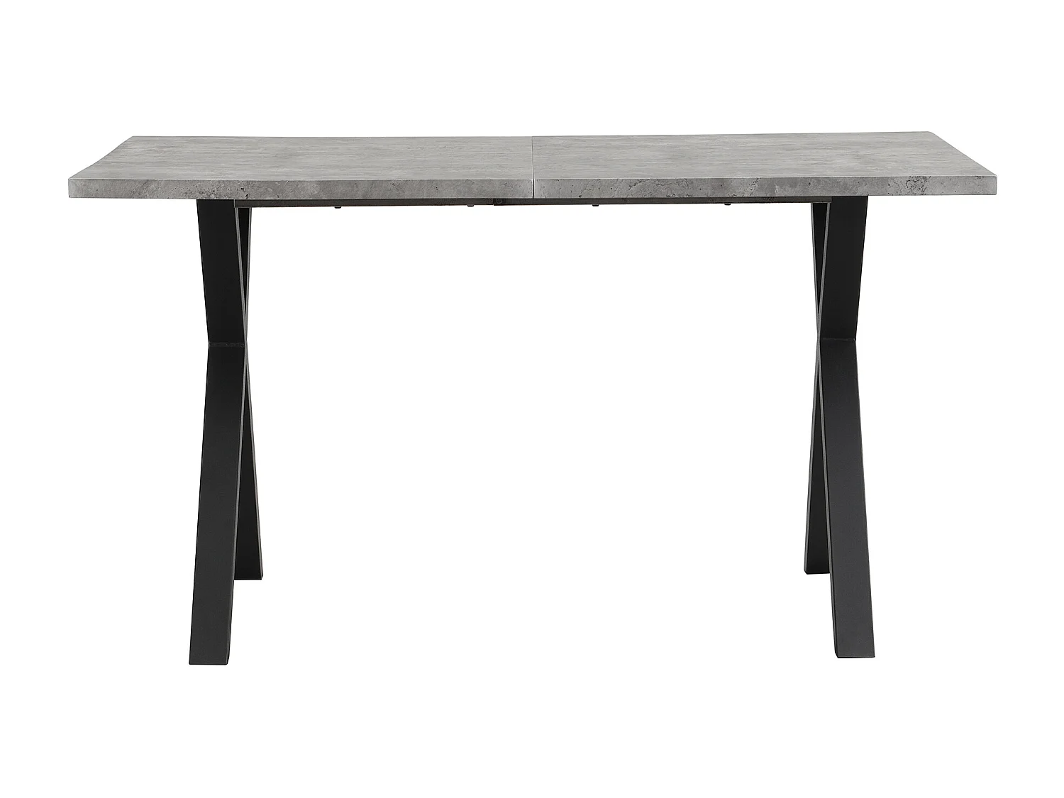 Table à manger moderne, pieds croisés en fer forgé, aspect béton + noir, L140 x l 80 x H76cm