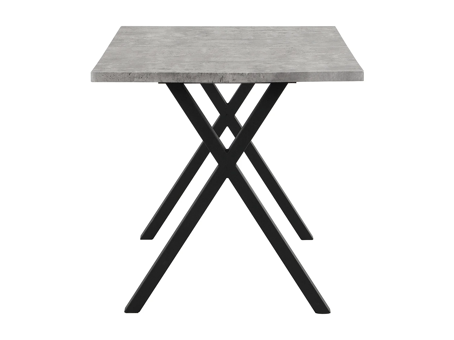 Table à manger moderne, pieds croisés en fer forgé, aspect béton + noir, L140 x l 80 x H76cm