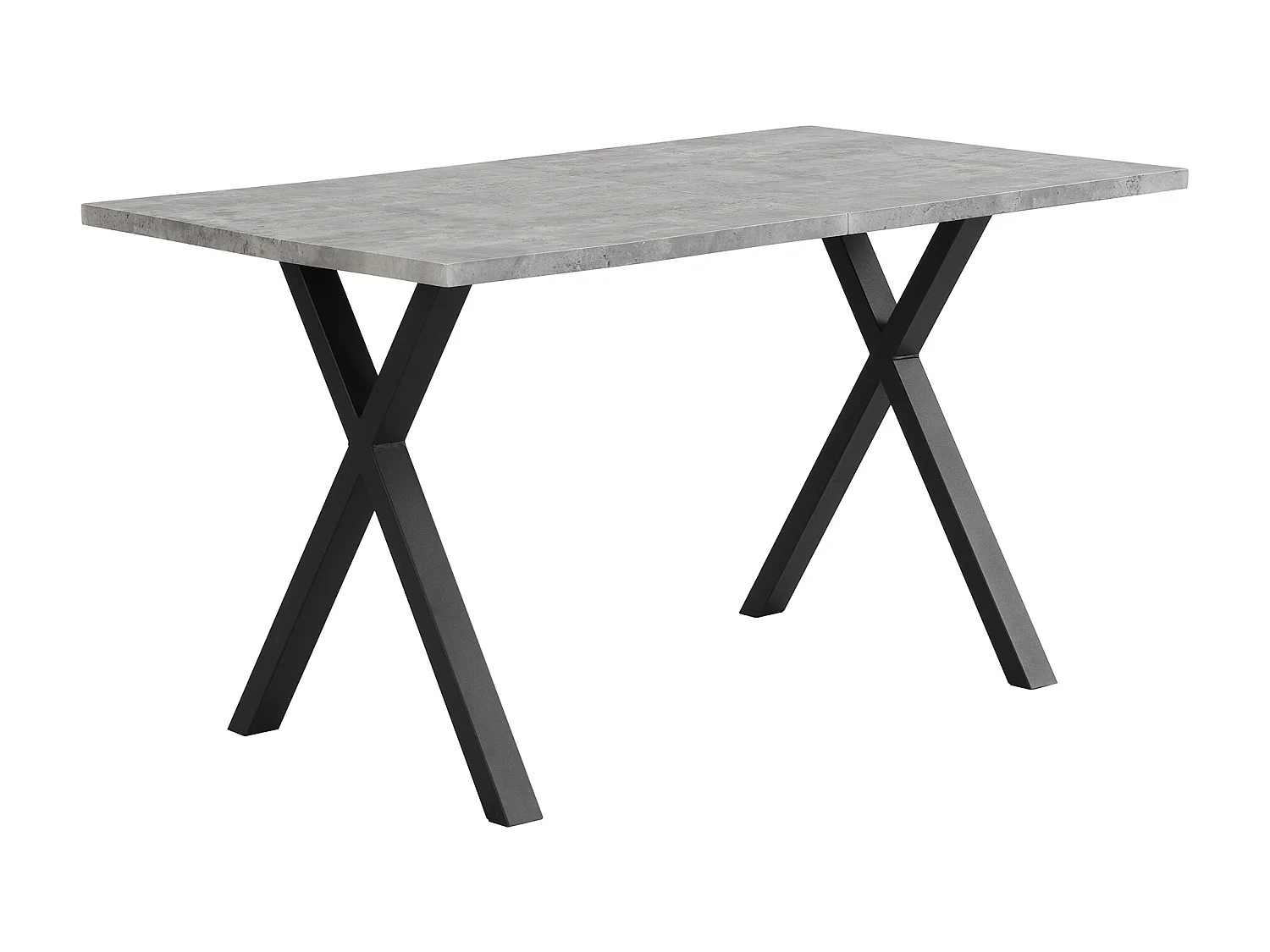 Table à manger moderne, pieds croisés en fer forgé, aspect béton + noir, L140 x l 80 x H76cm