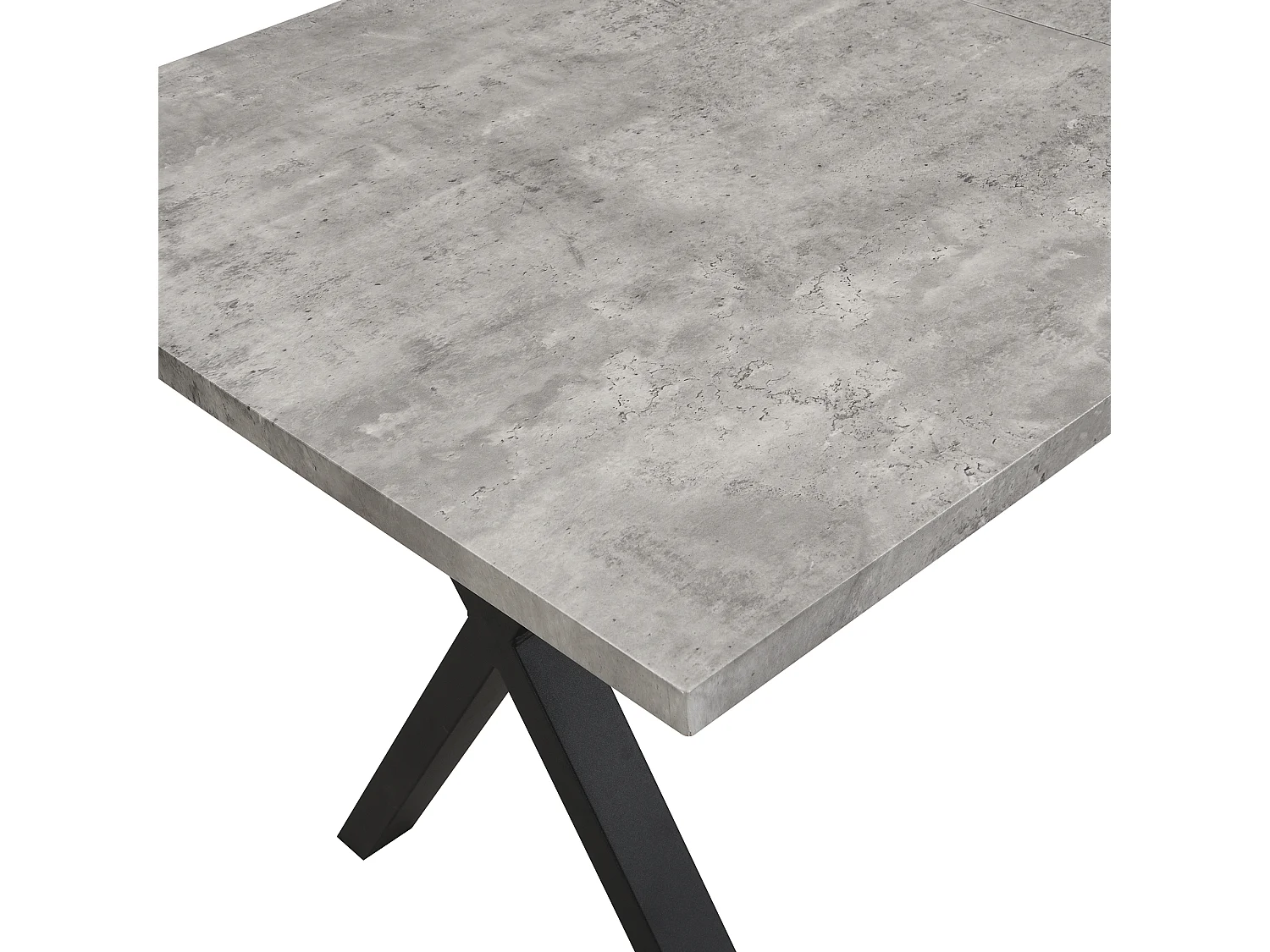 Table à manger moderne, pieds croisés en fer forgé, aspect béton + noir, L140 x l 80 x H76cm