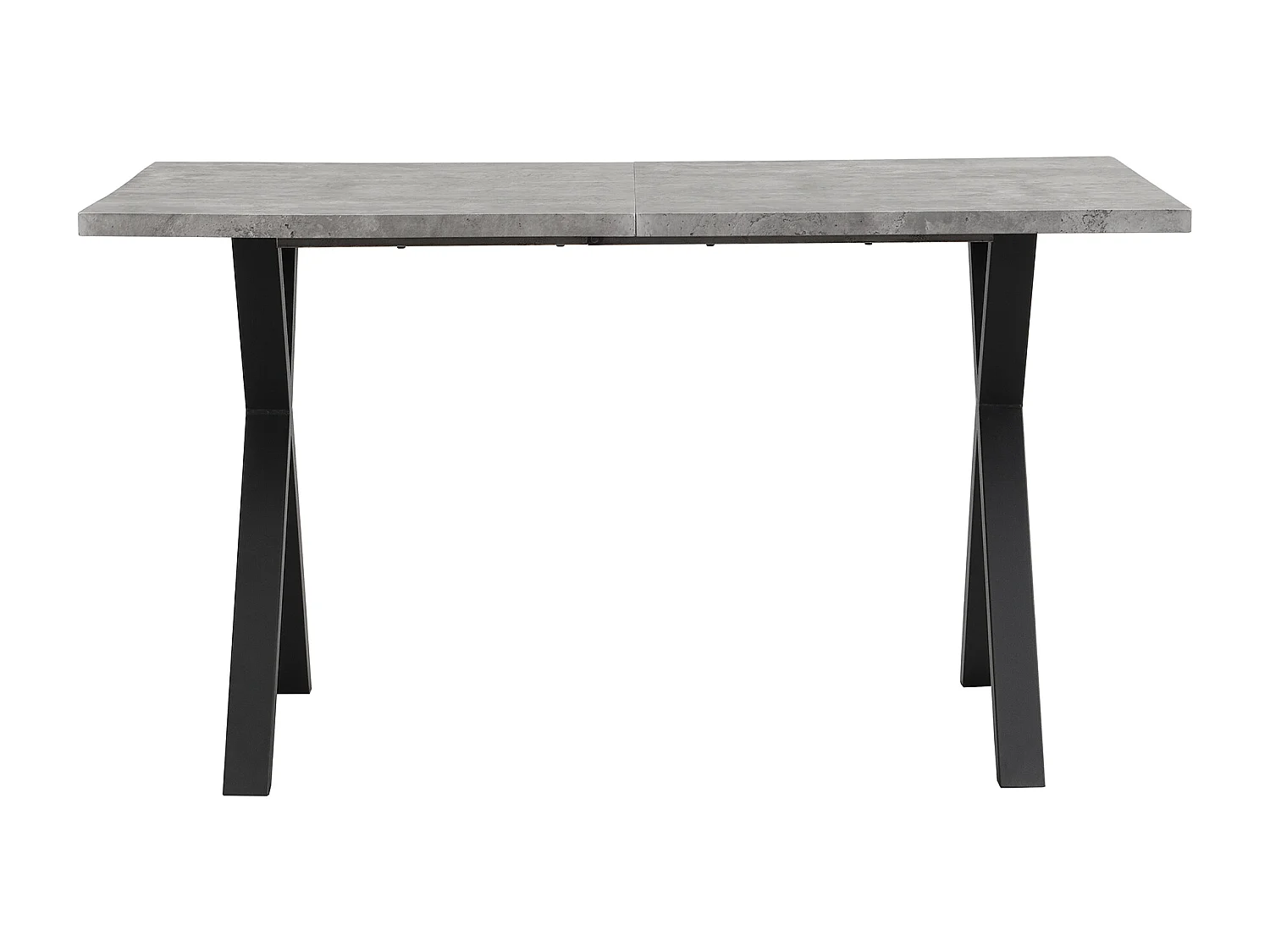 Table à manger moderne, pieds croisés en fer forgé, aspect béton + noir, L140 x l 80 x H76cm