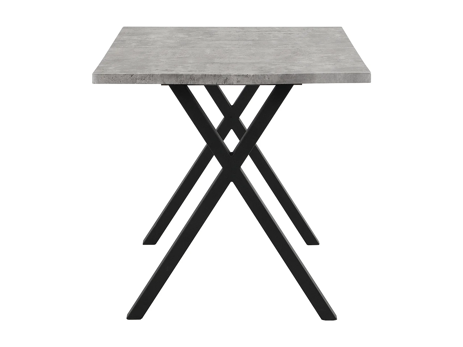 Table à manger moderne, pieds croisés en fer forgé, aspect béton + noir, L140 x l 80 x H76cm