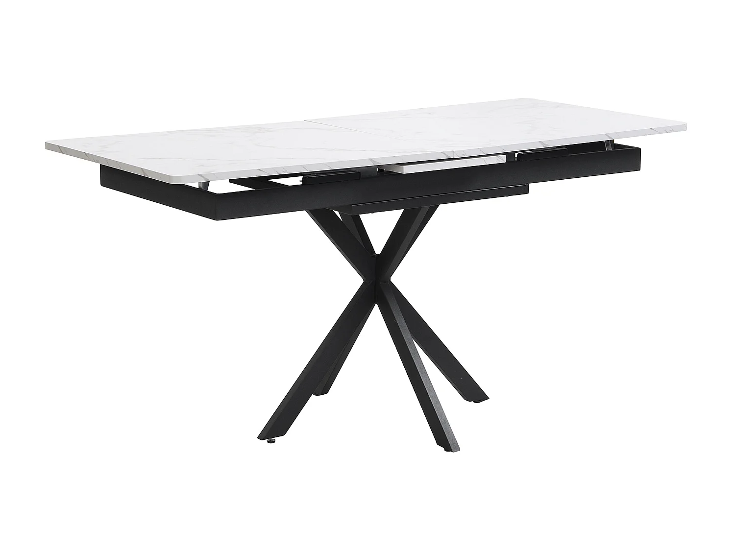Mesa de jantar extensível para 6 a 8 talheres, folheado marmorizado + metal, preto e branco, C150/180 x C70 x A76 cm