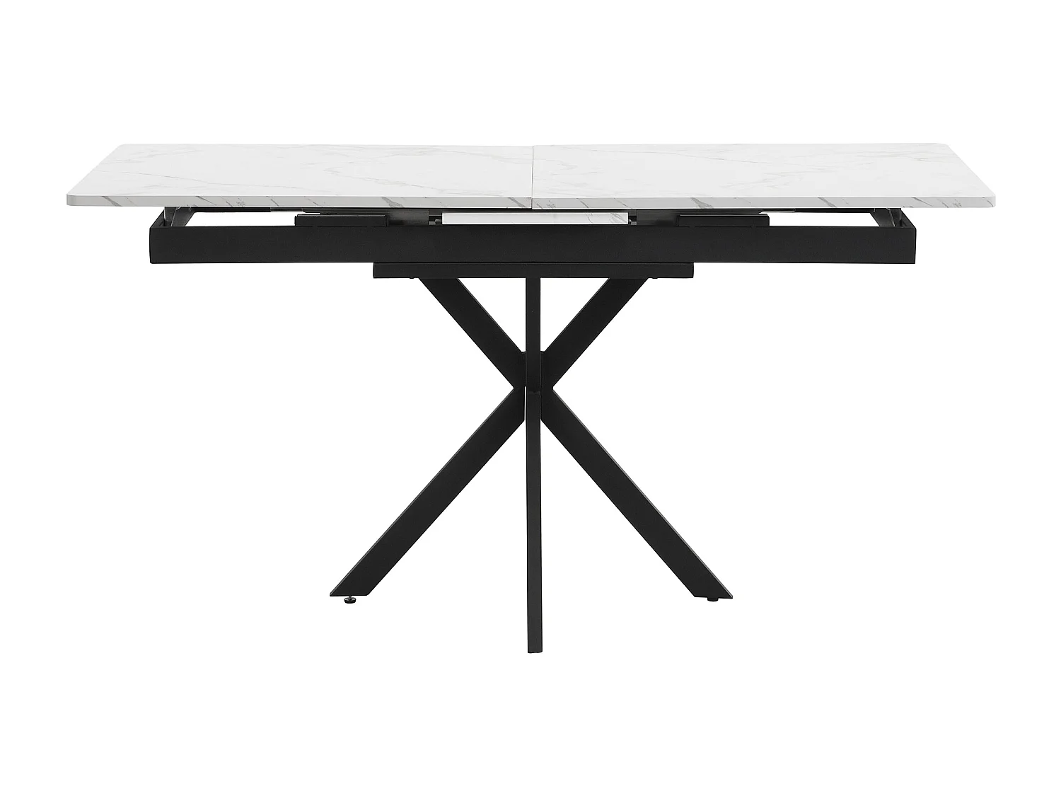 Mesa de jantar extensível para 6 a 8 talheres, folheado marmorizado + metal, preto e branco, C150/180 x C70 x A76 cm