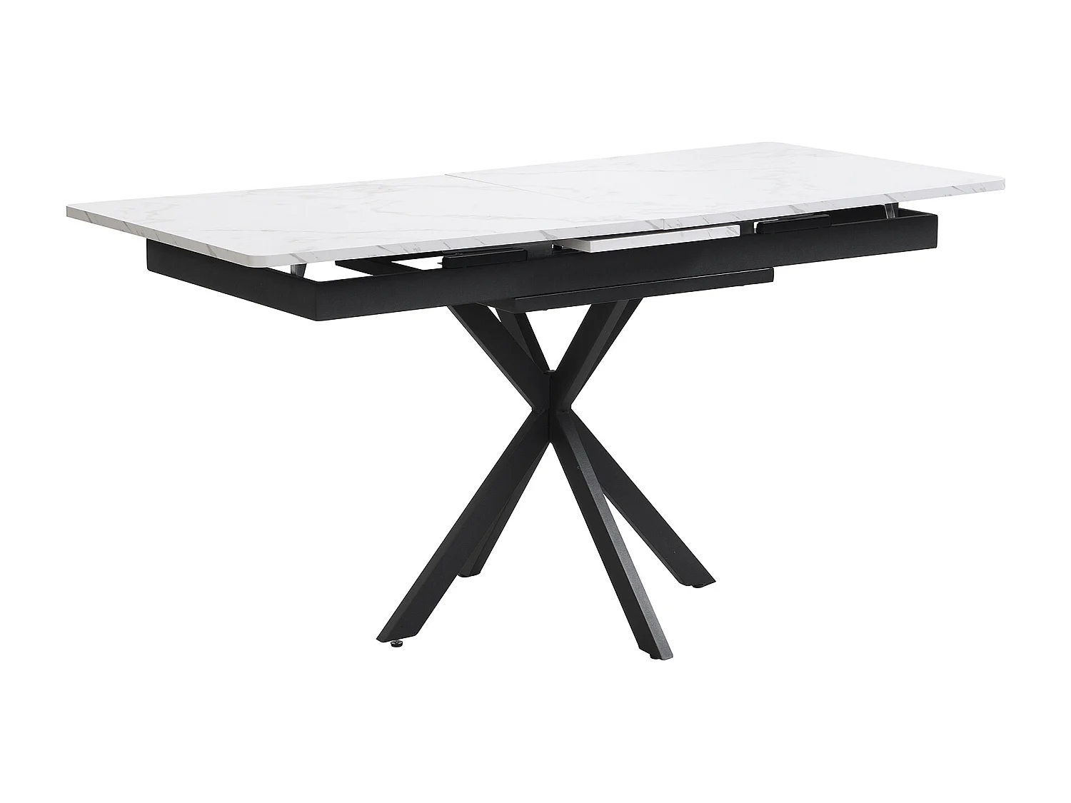 Mesa de jantar extensível para 6 a 8 talheres, folheado marmorizado + metal, preto e branco, C150/180 x C70 x A76 cm