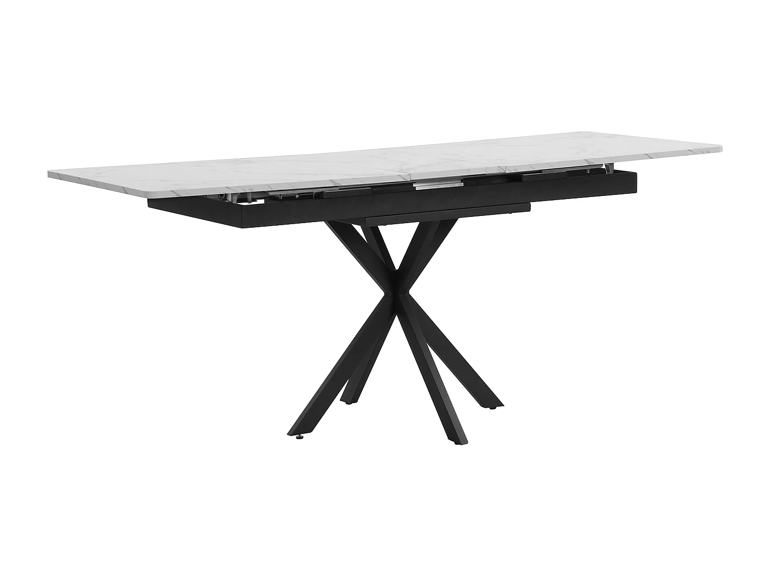 Mesa de jantar extensível para 6 a 8 talheres, folheado marmorizado + metal, preto e branco, C150/180 x C70 x A76 cm