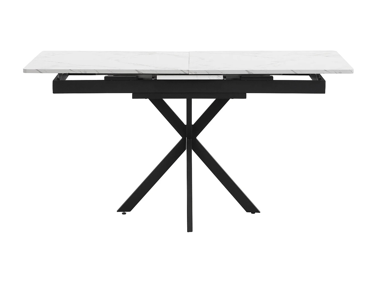 Mesa de jantar extensível para 6 a 8 talheres, folheado marmorizado + metal, preto e branco, C150/180 x C70 x A76 cm