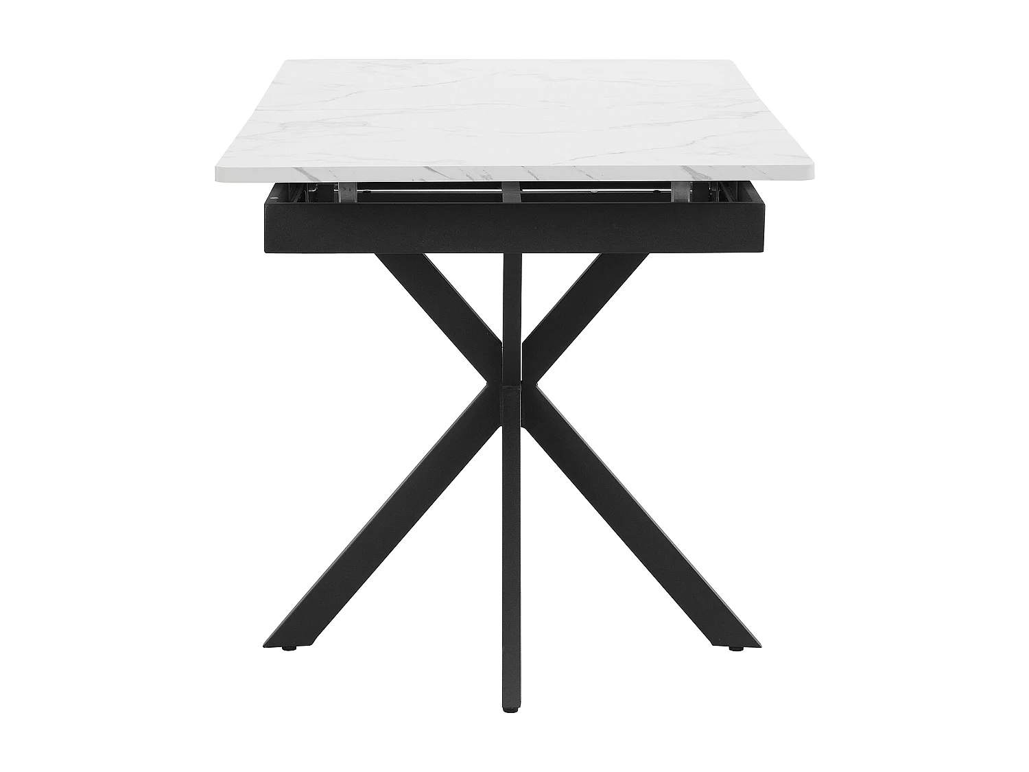Mesa de jantar extensível para 6 a 8 talheres, folheado marmorizado + metal, preto e branco, C150/180 x C70 x A76 cm