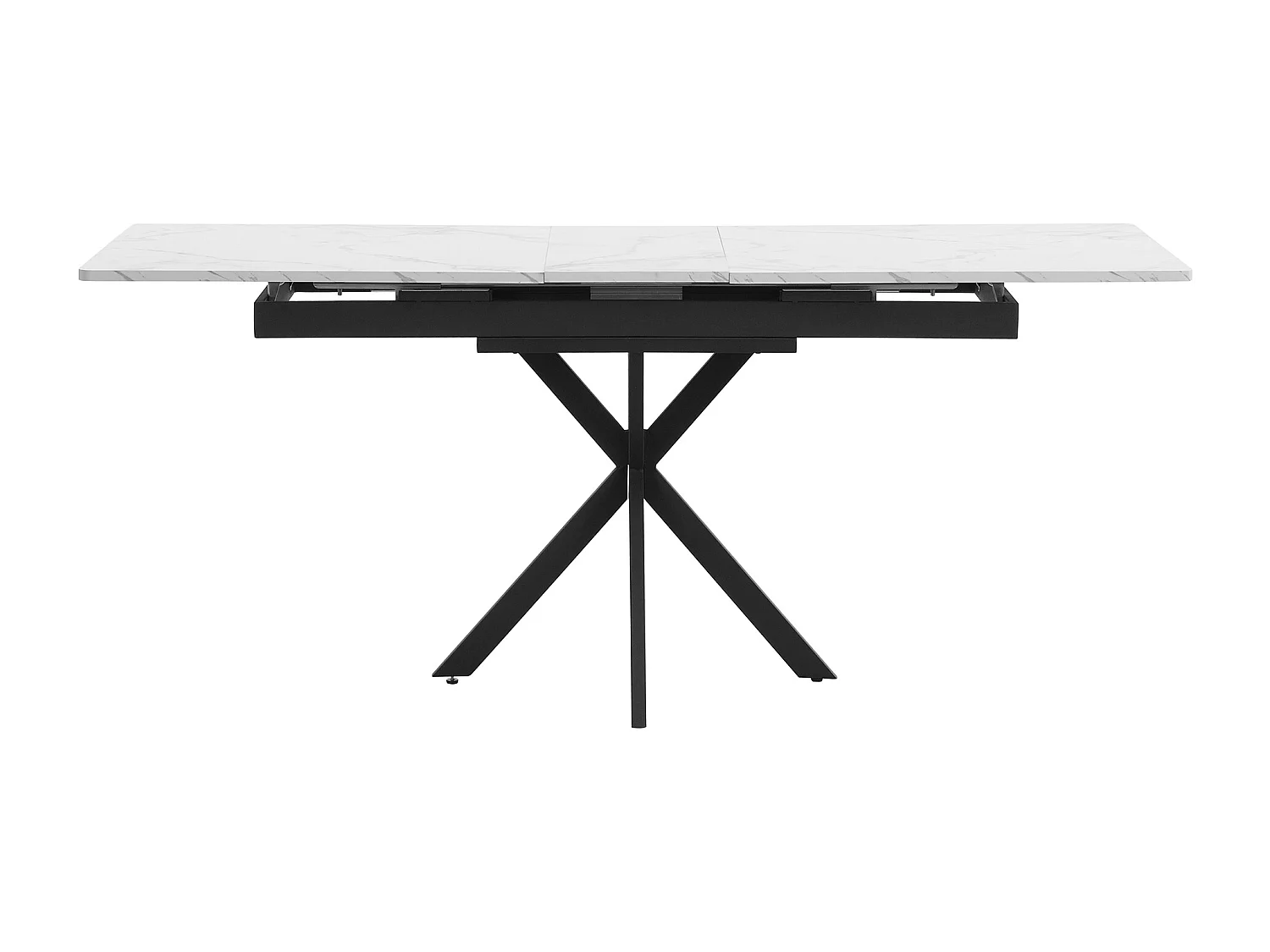 Mesa de jantar extensível para 6 a 8 talheres, folheado marmorizado + metal, preto e branco, C150/180 x C70 x A76 cm