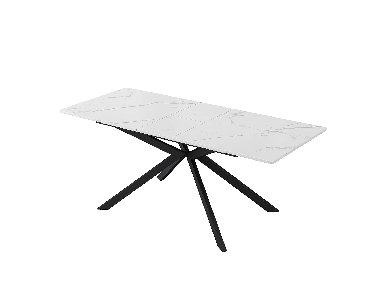 Table à manger extensible 6 à 8 couverts, placage marbré + métal, noir & blanc, L150/180 x L70 x H75.5 cm