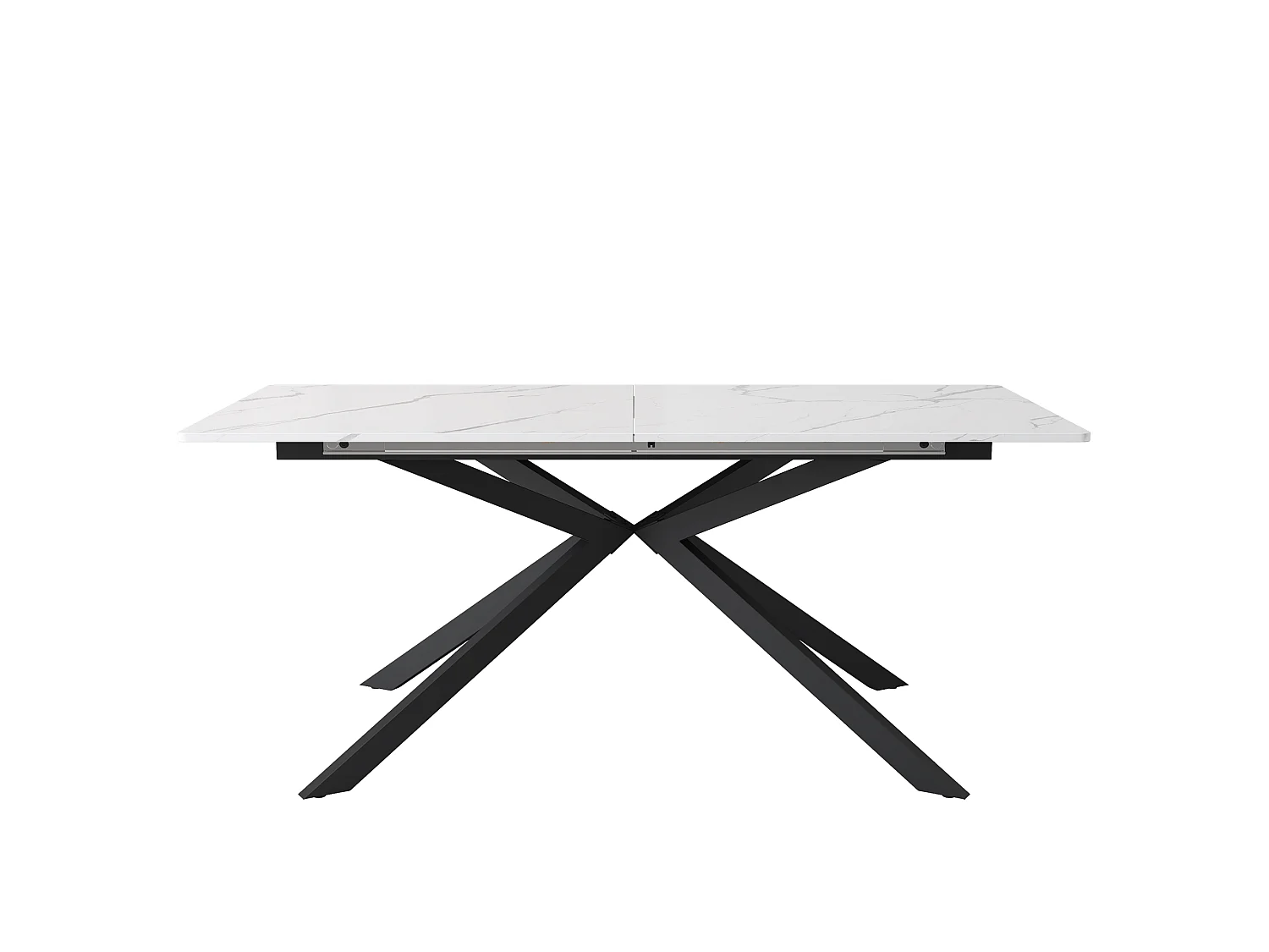 Table à manger extensible 6 à 8 couverts, placage marbré + métal, noir & blanc, L150/180 x L70 x H75.5 cm