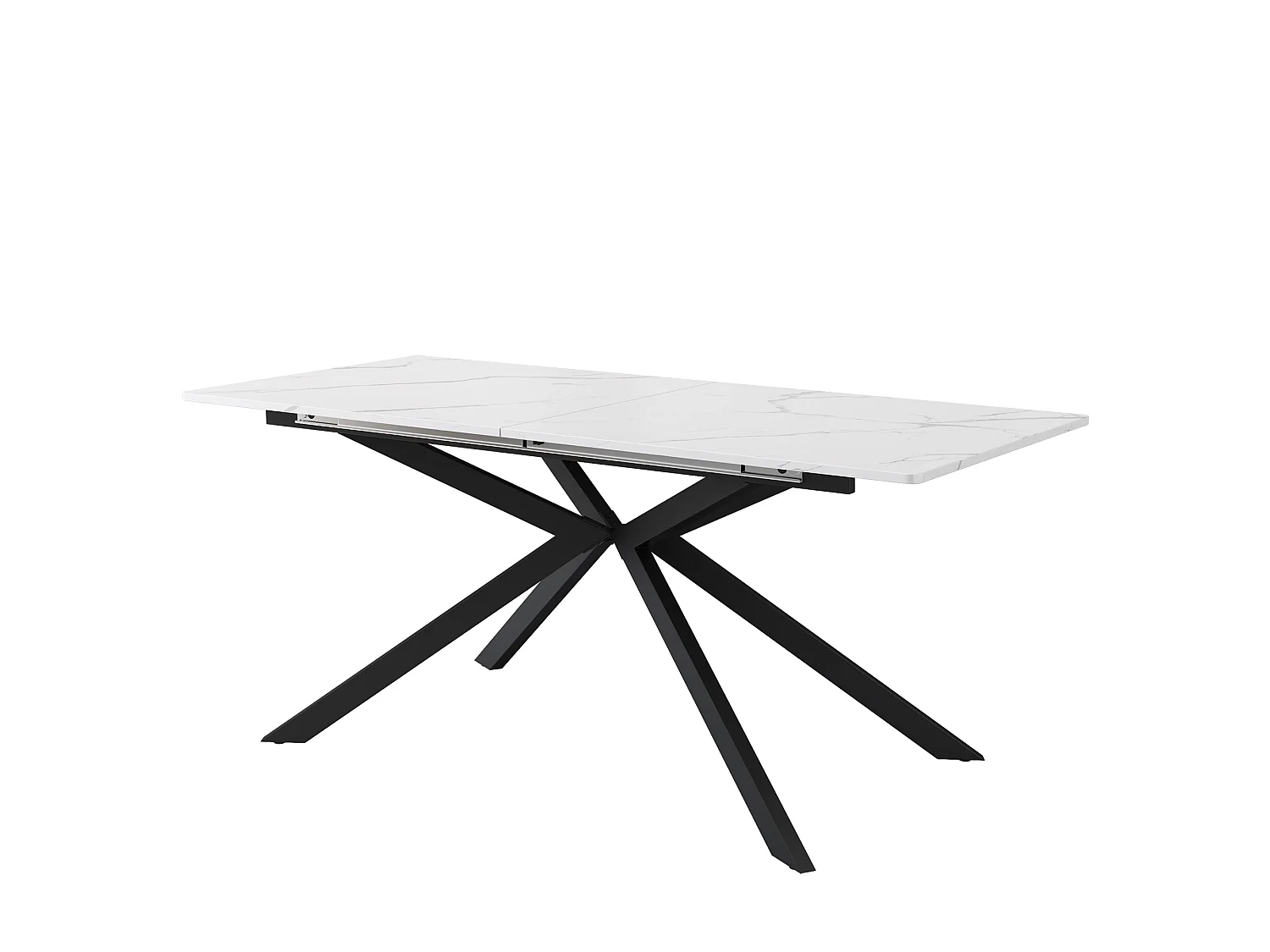 Table à manger extensible 6 à 8 couverts, placage marbré + métal, noir & blanc, L150/180 x L70 x H75.5 cm