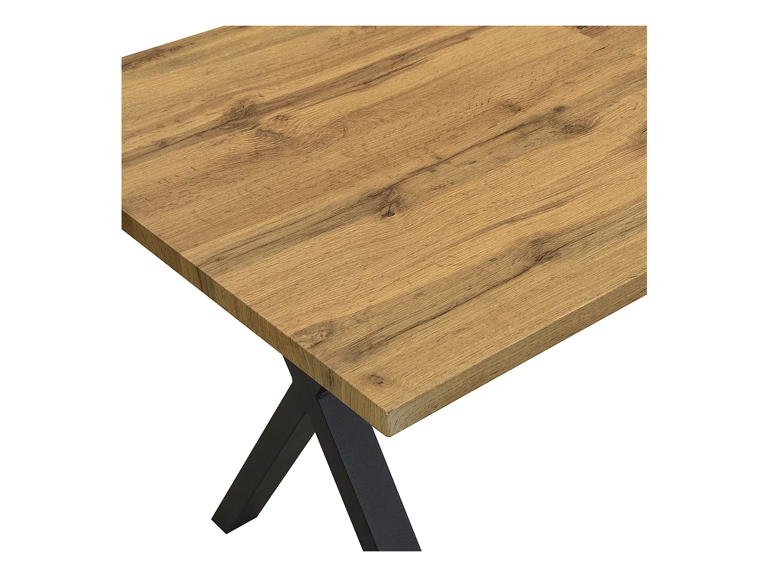 Table à manger 6 couverts, bois MDF + métal, noir & chêne, 140 x 80 x 76 cm