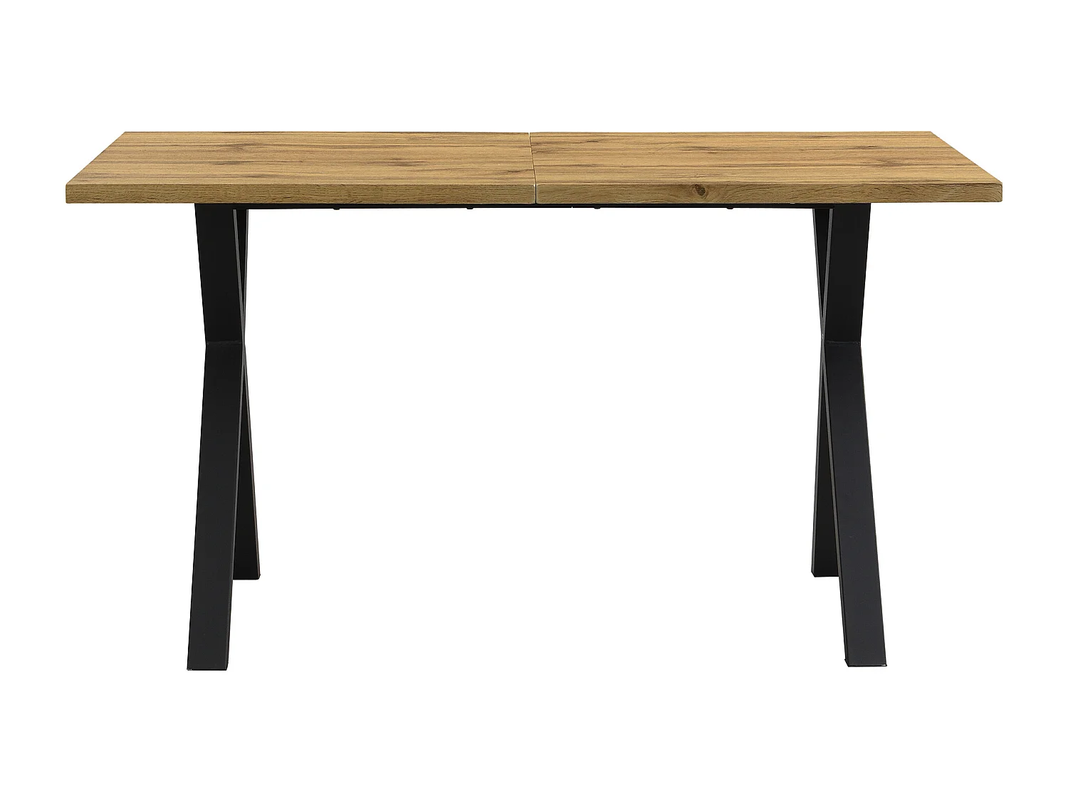 Table à manger 6 couverts, bois MDF + métal, noir & chêne, 140 x 80 x 76 cm