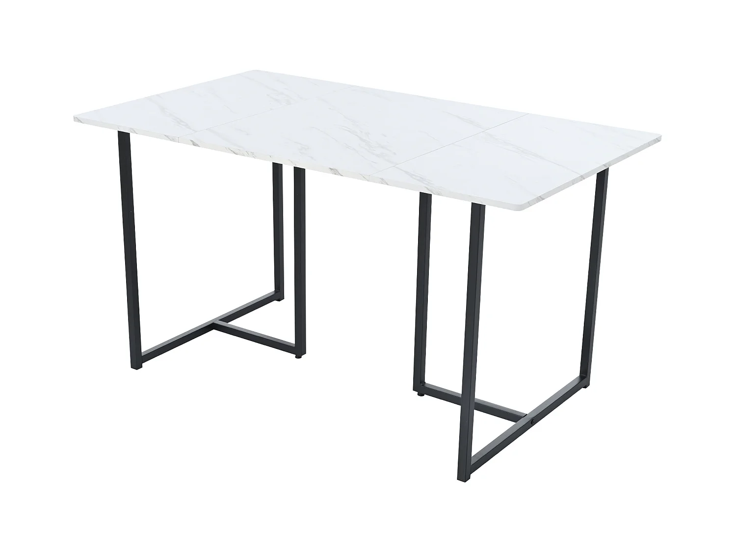 Table à manger 4 à 6 couverts à motif de marbre - Pieds réglables en métal et bois en MDF - Coloris: noir et blanc