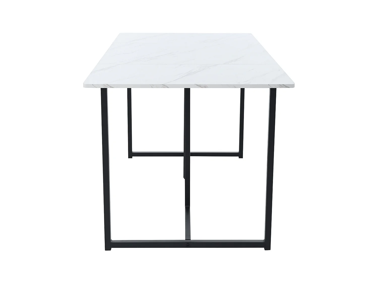 Table à manger 4 à 6 couverts à motif de marbre - Pieds réglables en métal et bois en MDF - Coloris: noir et blanc