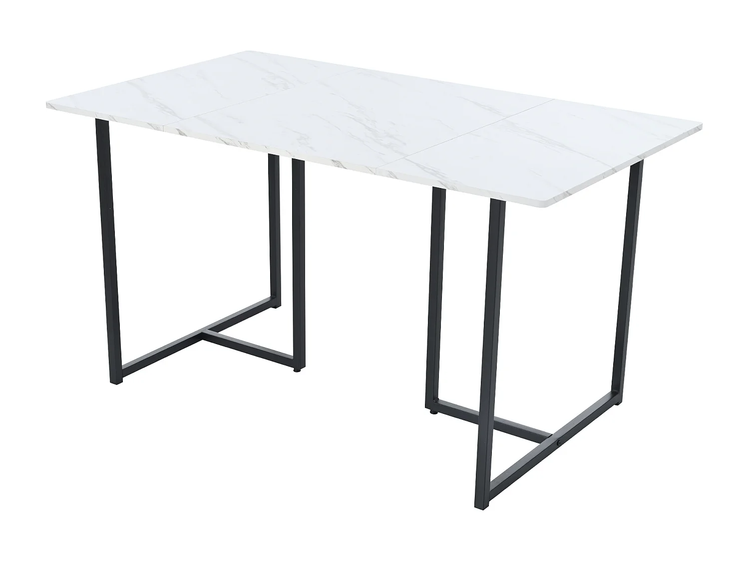 Table à manger 4 à 6 couverts à motif de marbre - Pieds réglables en métal et bois en MDF - Coloris: noir et blanc