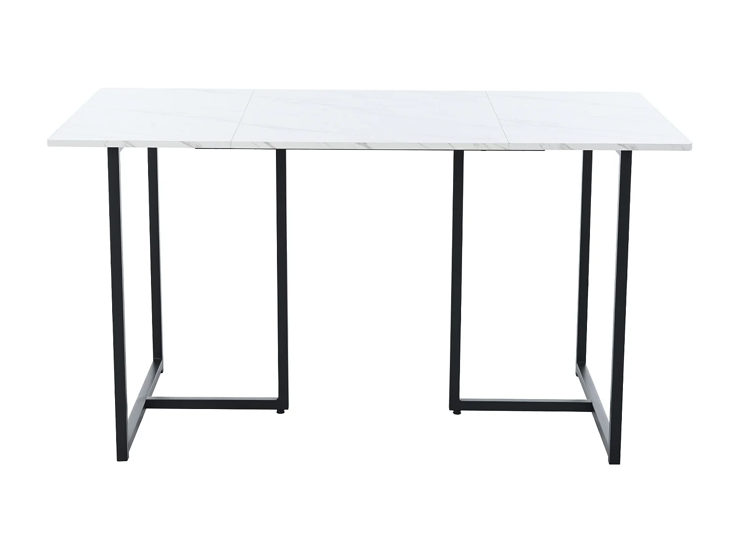 Table à manger 4 à 6 couverts à motif de marbre - Pieds réglables en métal et bois en MDF - Coloris: noir et blanc
