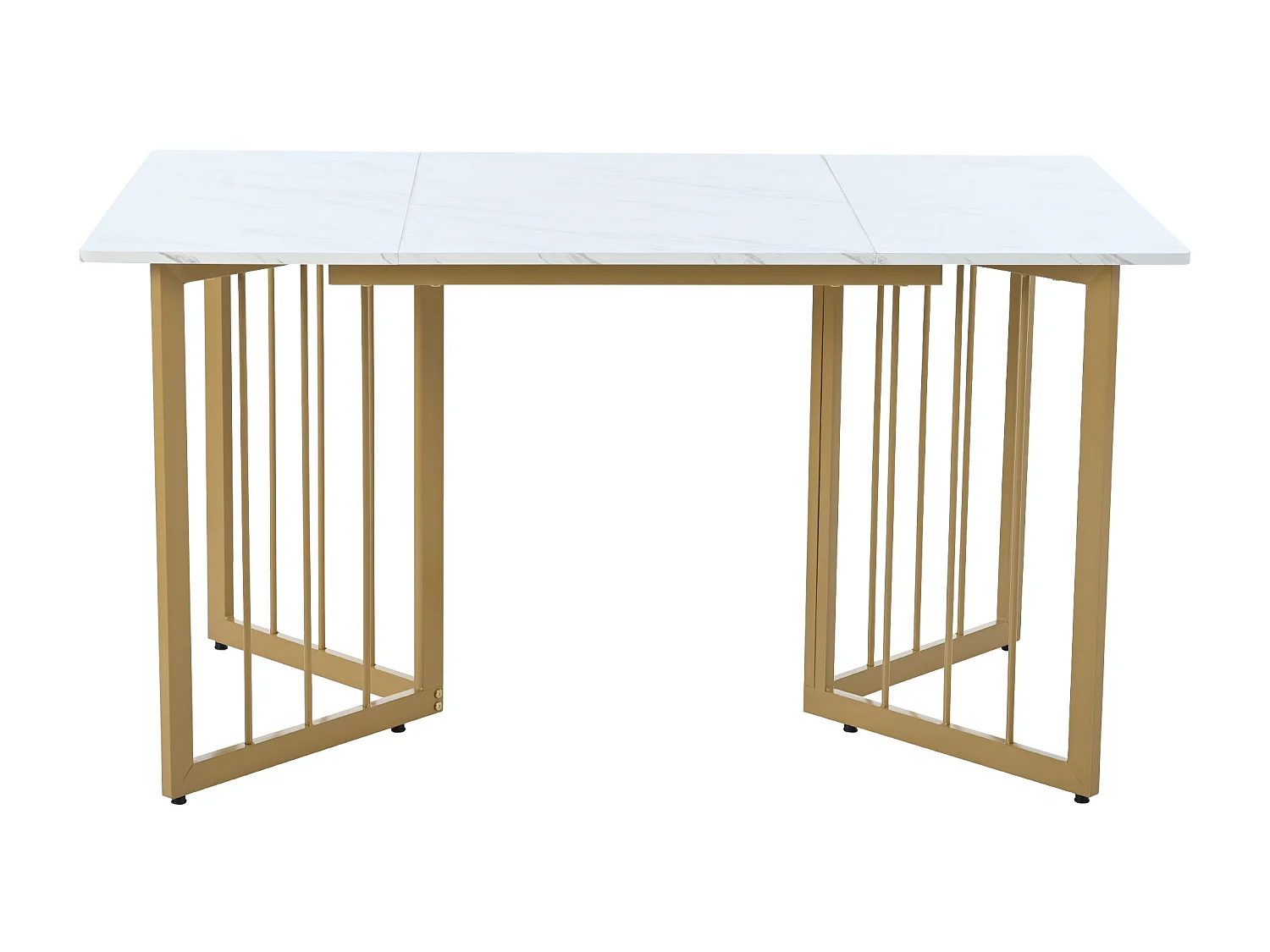Table à manger 4 à 6 couverts à motif de marbre - Pieds réglables en métal et bois MDF - Coloris: or et blanc