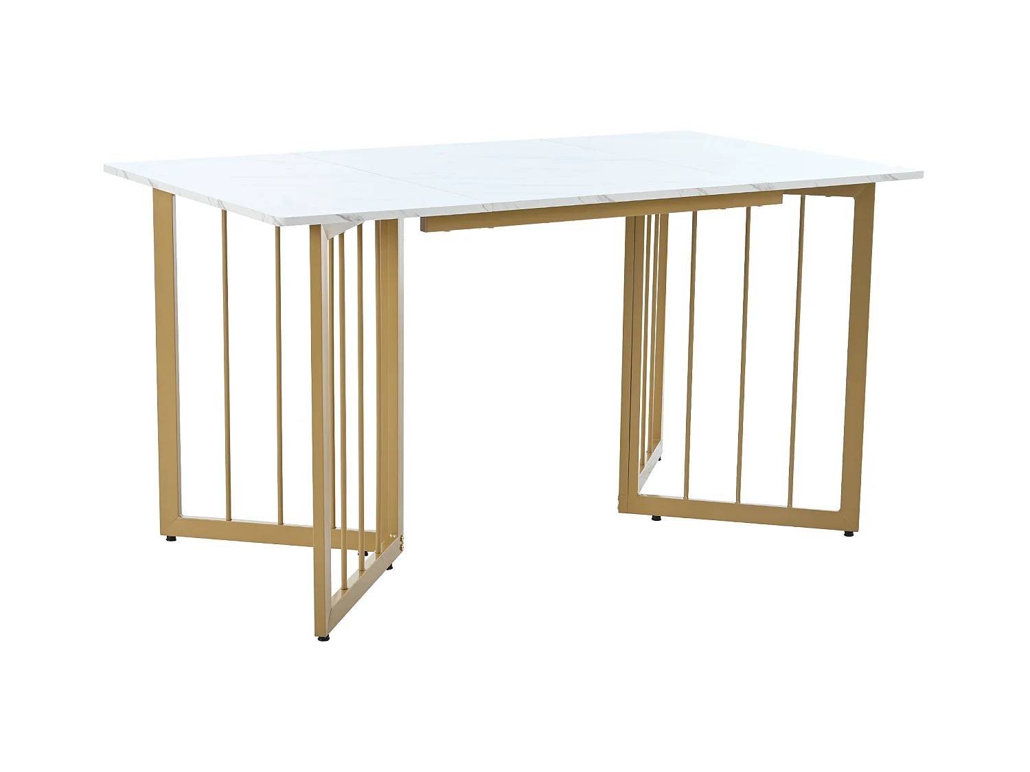 Table à manger 4 à 6 couverts à motif de marbre - Pieds réglables en métal et bois MDF - Coloris: or et blanc