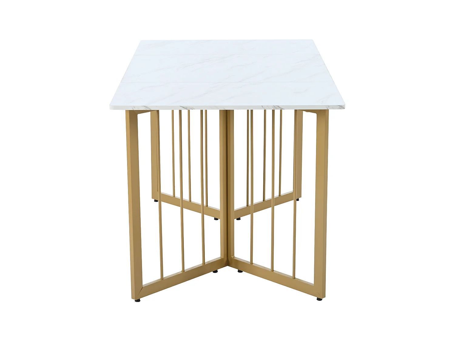 Table à manger 4 à 6 couverts à motif de marbre - Pieds réglables en métal et bois MDF - Coloris: or et blanc