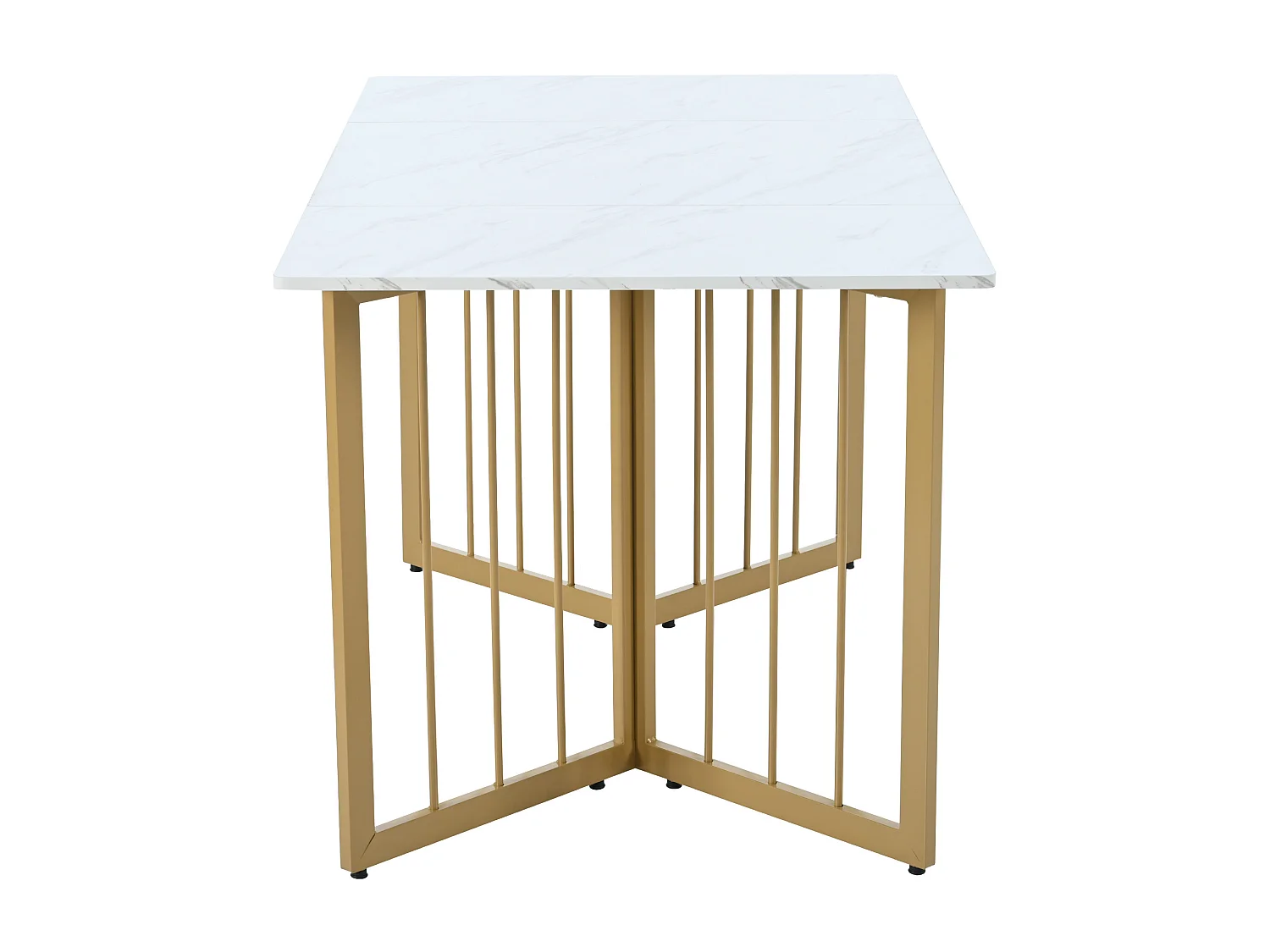 Eettafel voor 4 tot 6 couverts met marmerpatroon - Verstelbare poten van metaal en MDF-hout - Kleuren: goud en wit